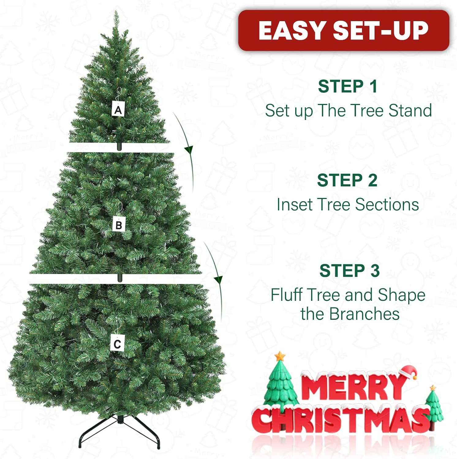 6 ft Lighted Christmas Tree with 250 Color Changing LED Lights, 1032 Branch Tips, Easy Assembly with Metal Base and Hinged Branches for Indoor Holiday, 10 Modes