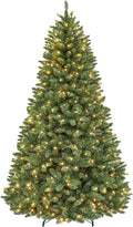 7.5 ft Lighted Artificial Christmas Tree, 450 Warm White LED Lights, 1450 PVC Branch Tips, Metal Stand and Hinged Branches for Home, Decorating
