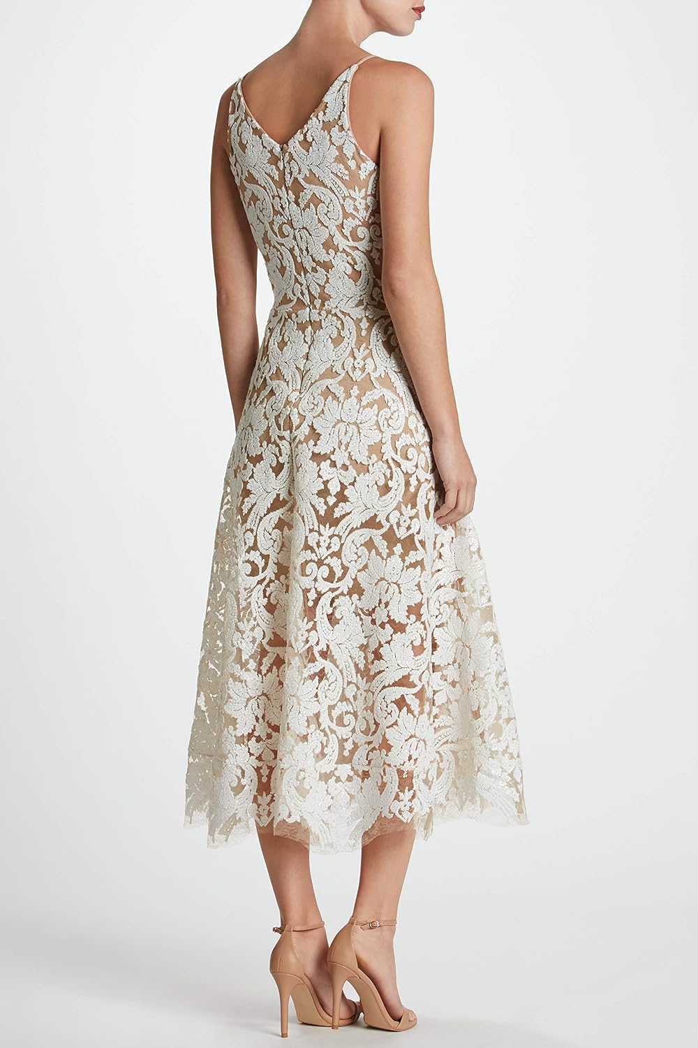 Dress the Population Womens Blair Plunging Fit and Flare Midi Dress