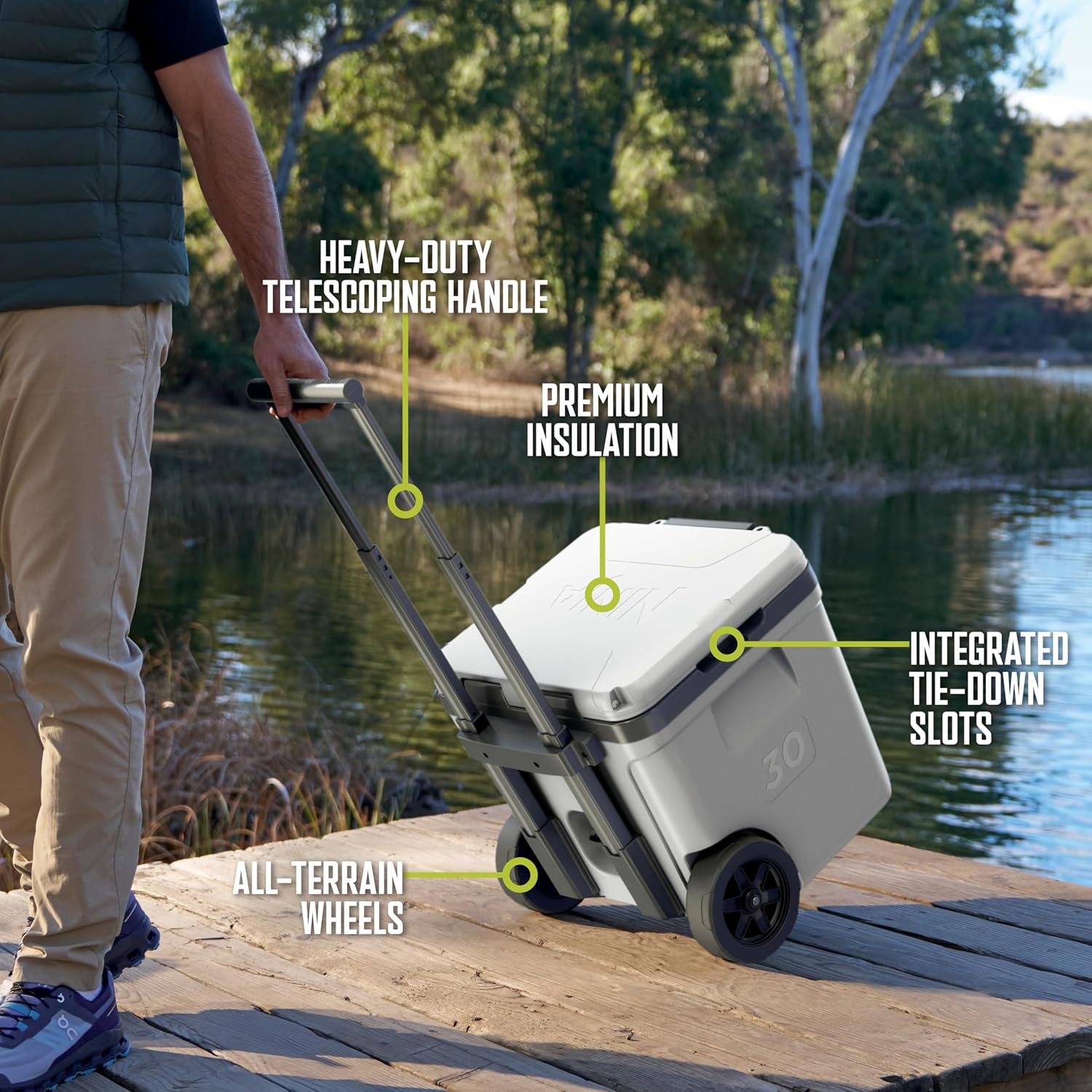 Ninja | FrostVault 30QT Cooler with Wheels | Insulated with Temp Dry Storage Drawer | Keeps Ice Cold for Days | for the Beach, Camping, Picnics & More | Spanish Moss | FB230GN1