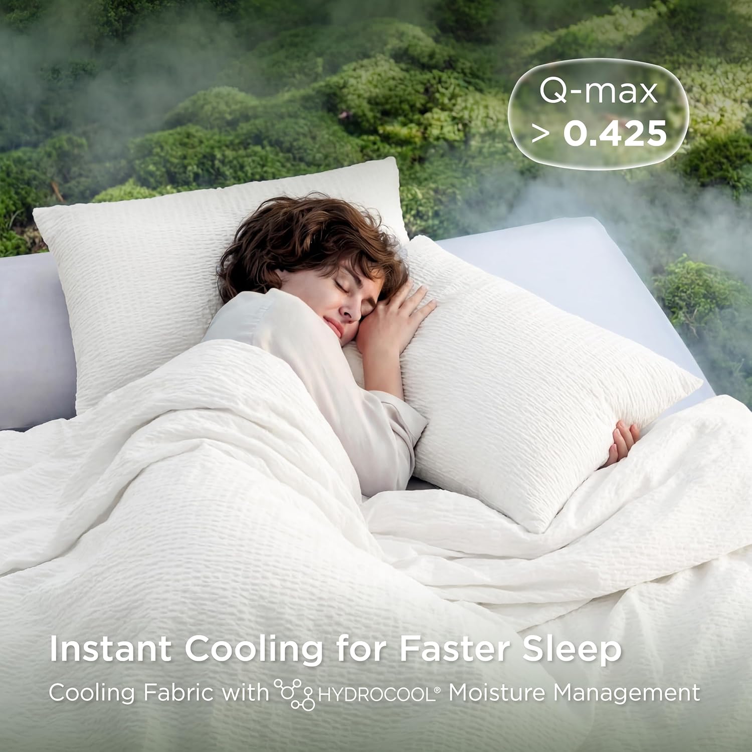 Bedsure SleepEase Cooling Comforter King Size for Summer, 3 Pieces White Seersucker Cooling Comforters for Hot Sleepers, Double-Sided Cool Tech Bedding Set with 1 Breathable Comforter, 2 Pillowcases