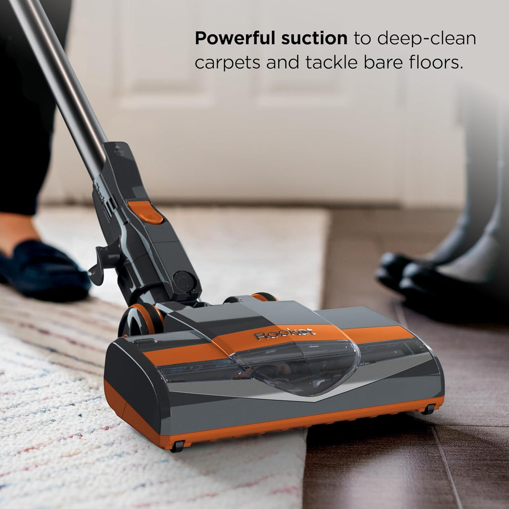 Shark Rocket Ultra-Light | Corded Stick Vacuum Cleaner for Carpet, Rugs & Hard Floors | Lightweight Hand Vacuum for Pet Hair & Upholstery | Swivel Steering | 2 Attachments | Gray/Orange | HV301