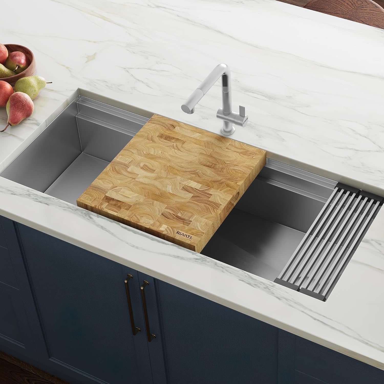 Ruvati 17 x 16 x 2 inch thick End-Grain French Oak Butcher Block Solid Wood Large Cutting Board - RVA2445OAK