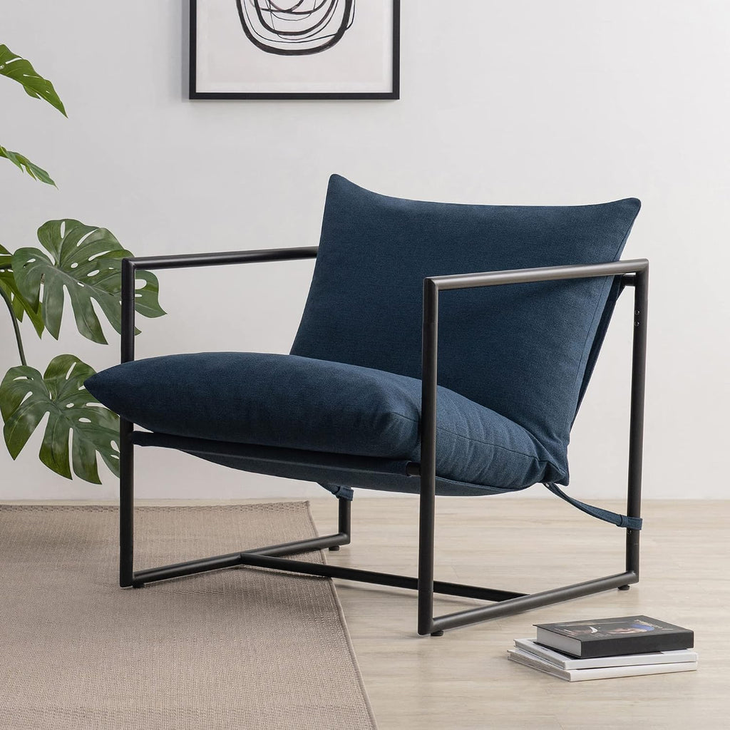 Zinus Aidan Sling Accent Chair, Metal Framed Armchair with Shredded Foam Cushioning, Navy