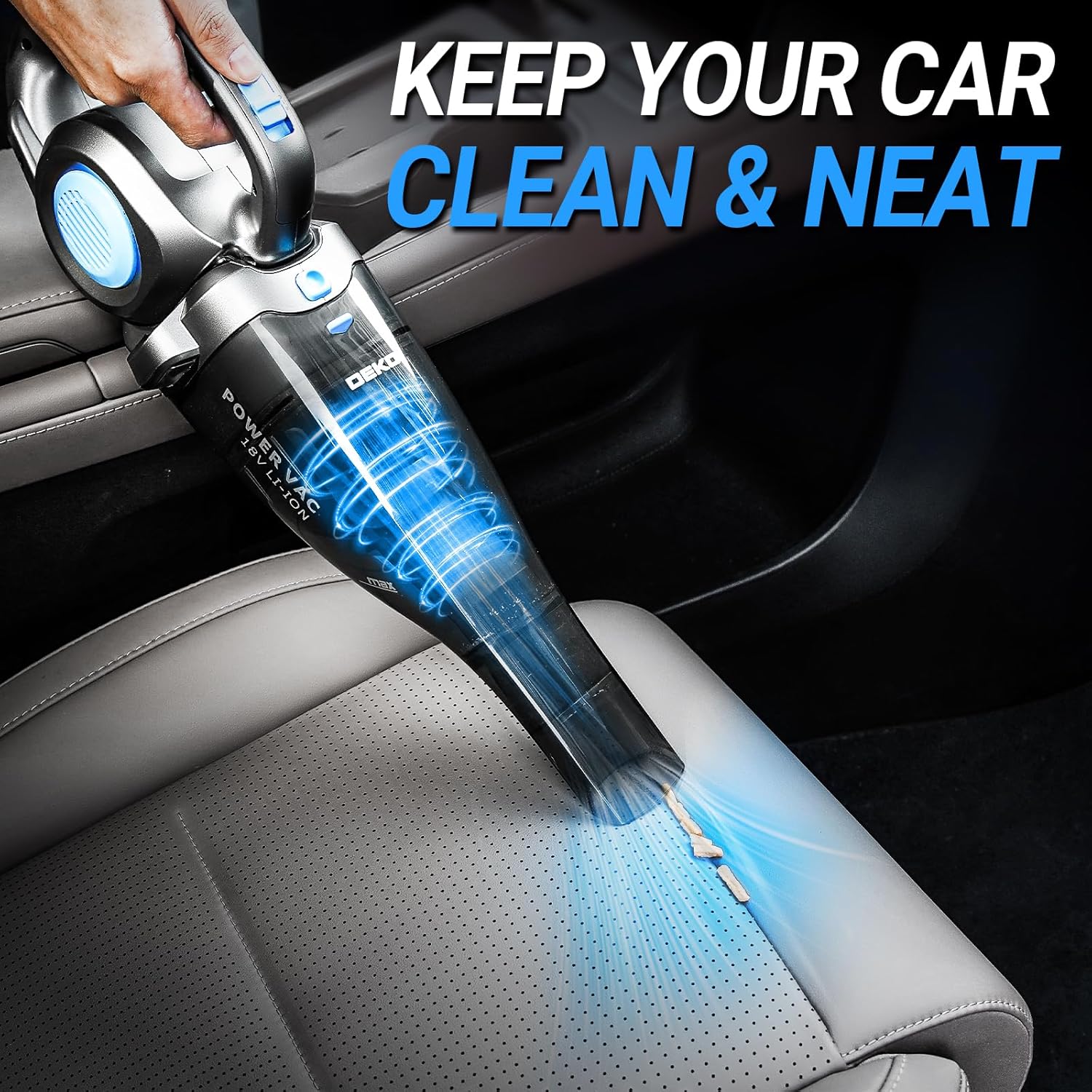 DEKOPRO 22V Upgraded Handheld Vacuum – Cordless & Rechargeable Car Vacuum Cleaner with LED Light, Strong Suction Mini Vacuum for Pet Hair & Dust, Includes Multi Nozzles for Wet/Dry Cleaning