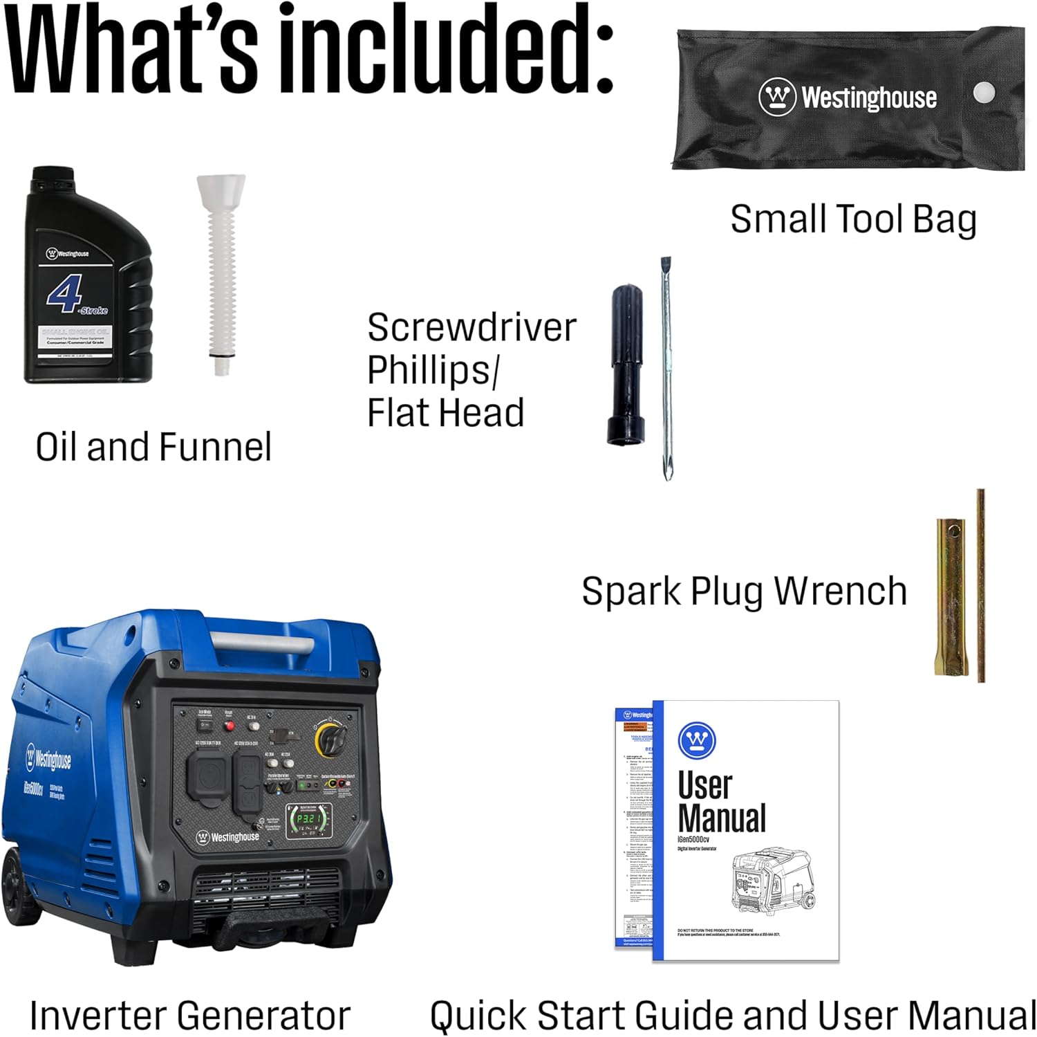 Westinghouse 5000 Peak Watt Super Quiet Portable Inverter Generator, Wheel & Handle Kit, RV Ready 30A Outlet, Gas Powered, CO Sensor, Parallel Capable,Blue
