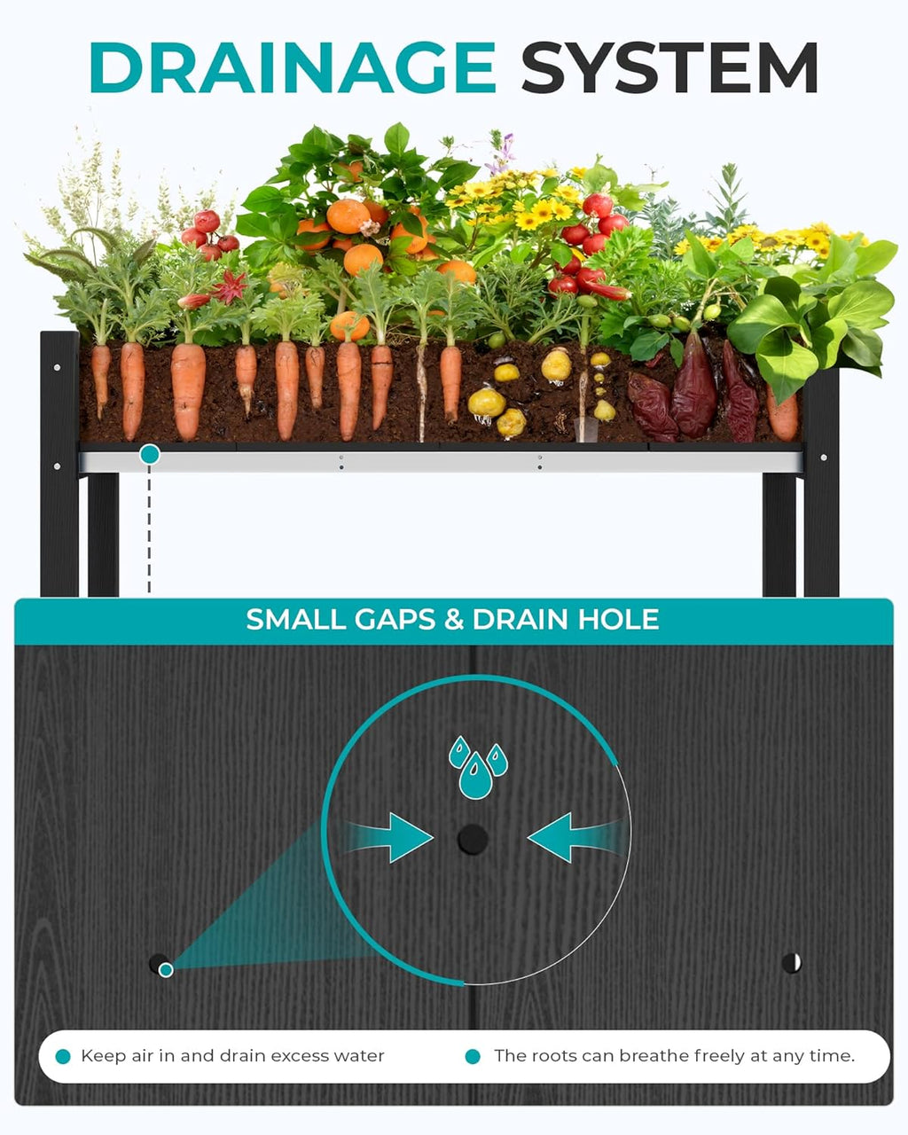 SERWALL Raised Garden Bed, Black, 43"×17"×30" | Large HDPE, Elevated Planter Box, For Vegetables Flower Herb, Patio, All Weather Use