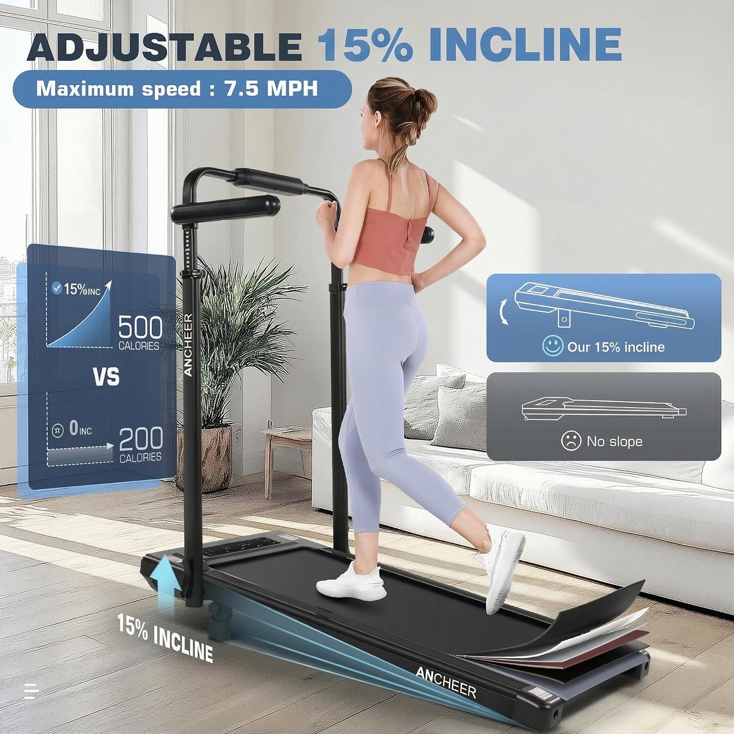 Treadmill with Desk Workstation & Adjustable Height, 450 lbs Weight Capacity, Folding Incline Treadmill with Handle Bar, Portable Ultra-Quiet 3.5HP Walking Pad Treadmill with Desktop for Home Office