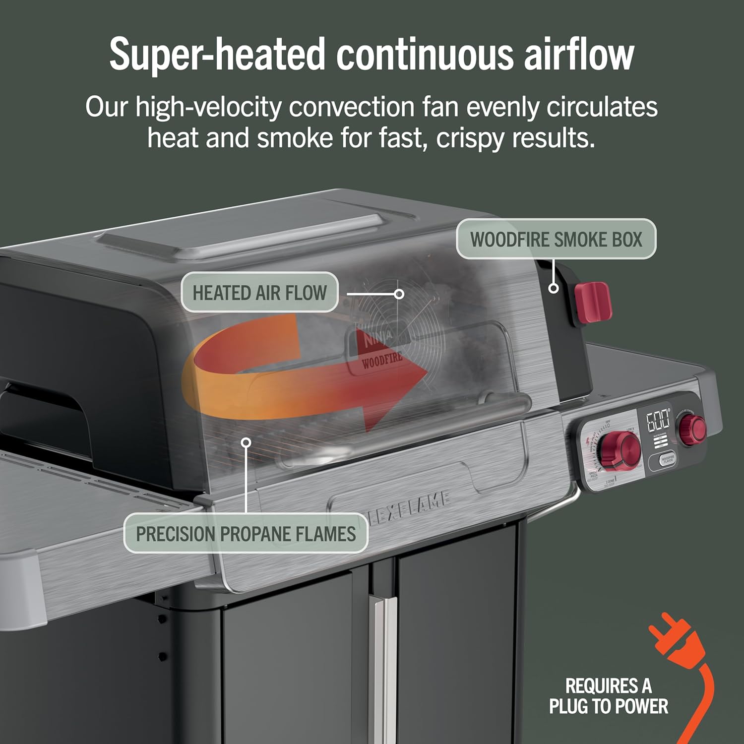 Ninja FlexFlame, Grill and Smoker, Electric and Propane Grill, Roaster, BBQ Grill, 5-in-1 Cooking System, 3 Burner, Digital Control, Outdoor Cooking, Griddle, Pizza Maker, Stainless Steel, PG301