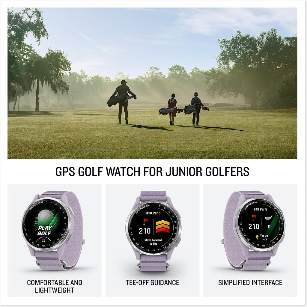 Garmin Approach® J1, Junior Golf Watch with GPS, Bright and Colorful Display, Tee-Off Guidance, Essential Features for Learning and Improving, Lilac