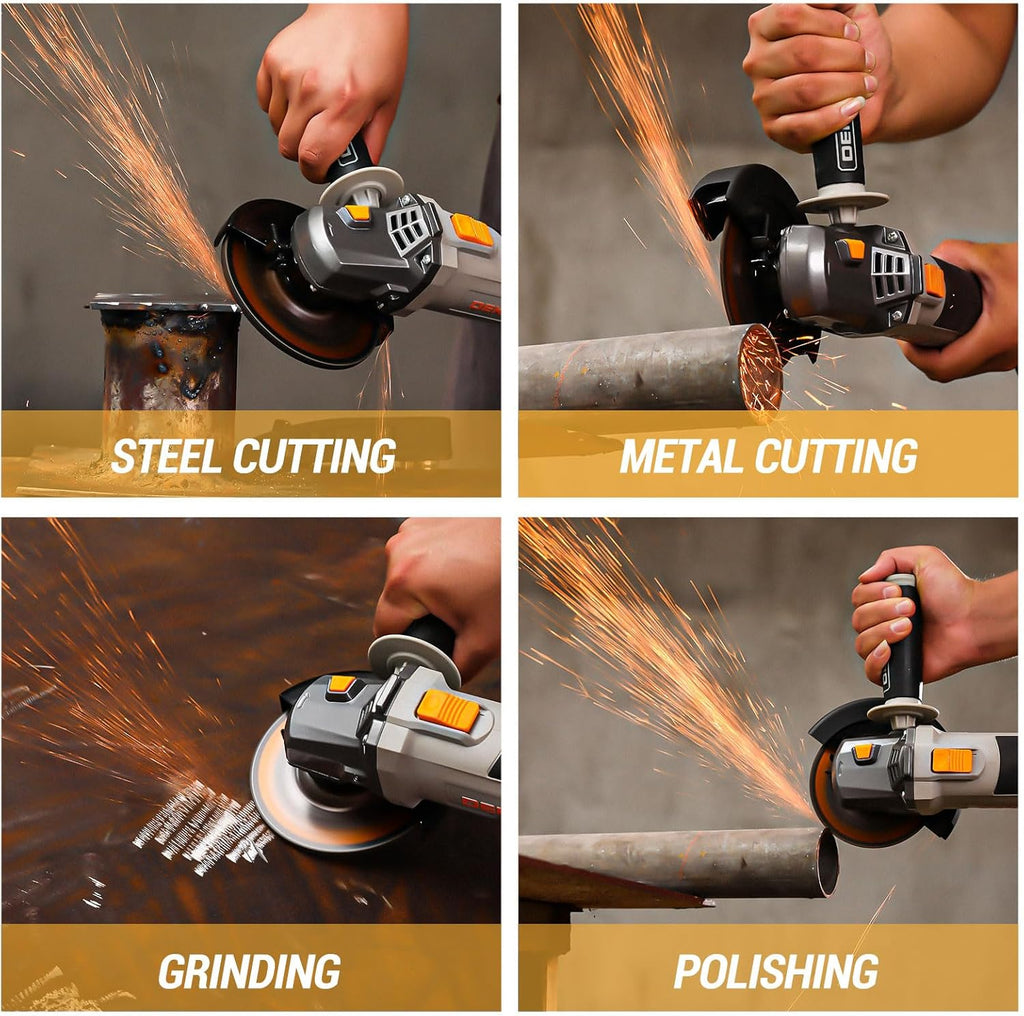 8-Amp Angle Grinder: DEKOPRO 4-1/2 inch Electric Corded Grinder Power Tools with Grinding and Cutting Wheels, Auxiliary Handle and Wrench for Cutting, Polishing and Grinding