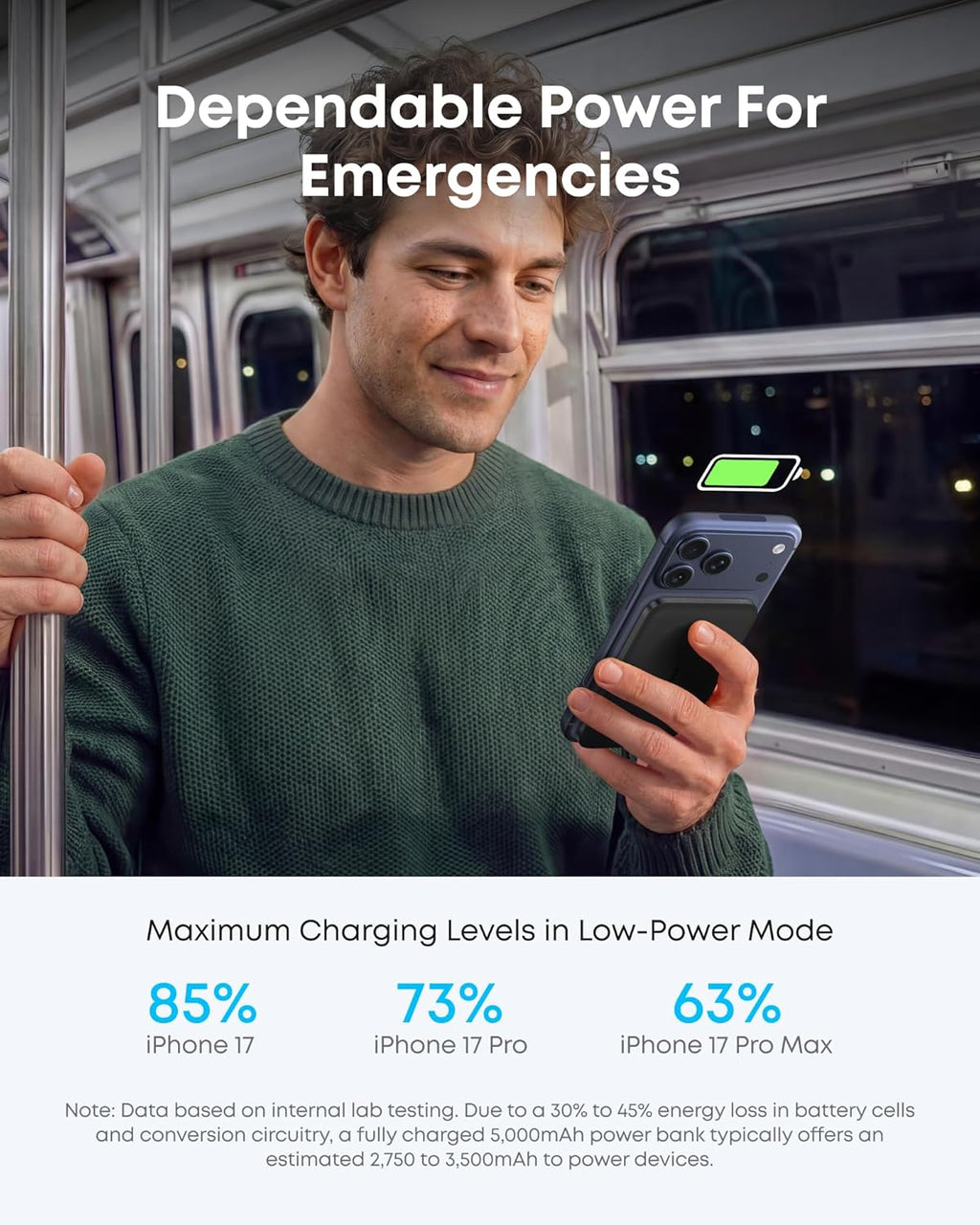Anker Nano MagSafe Portable Charger, Ultra-Slim 5,000mAh Magnetic Wireless Power Bank, Qi2-Certified 15W Max, Compact for Travel, Ergonomic Design, for iPhone 17/16 Series, and More