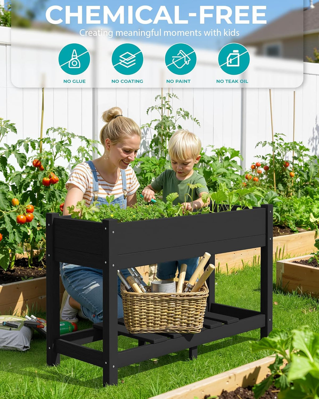 SERWALL Raised Garden Bed, Black, 43"×17"×30" | Large HDPE, Elevated Planter Box, For Vegetables Flower Herb, Patio, All Weather Use