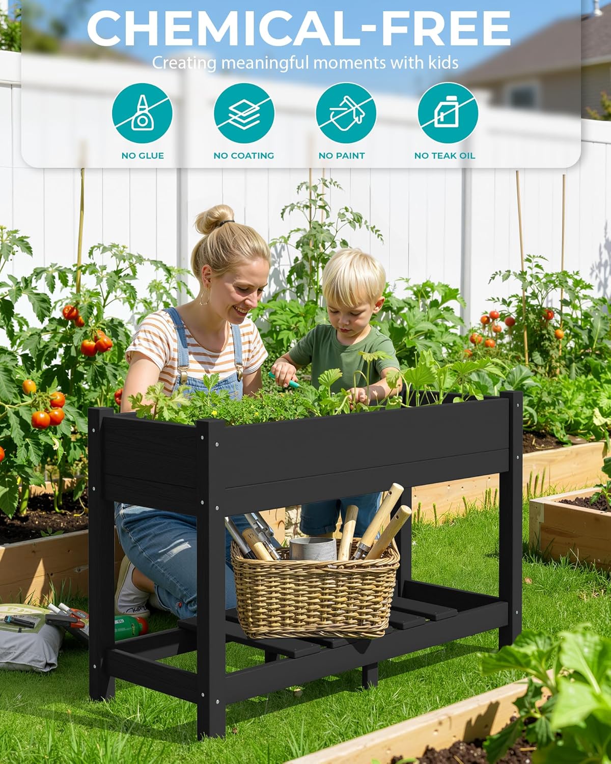 SERWALL Raised Garden Bed, Black, 43"×17"×30" | Large HDPE, Elevated Planter Box, For Vegetables Flower Herb, Patio, All Weather Use
