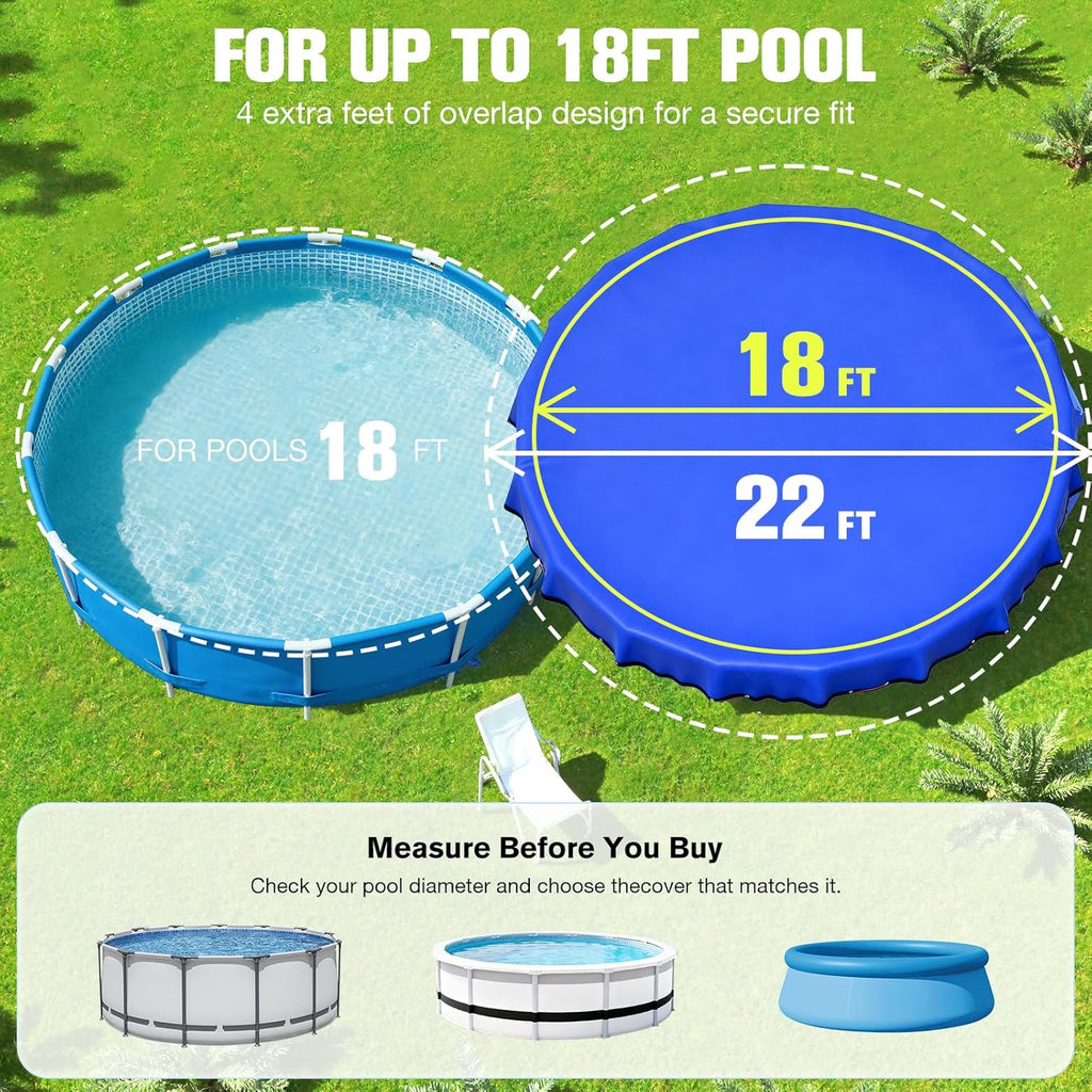 Upgrade 18 ft Round Pool Cover,500D Thick&Durable Above Ground Winter Pool Cover,Round Swimming Pool Cover,Pool Tarp for Above Ground Pool Cover w/Cable System,UV&Cold Resistant Winterize Pool Covers