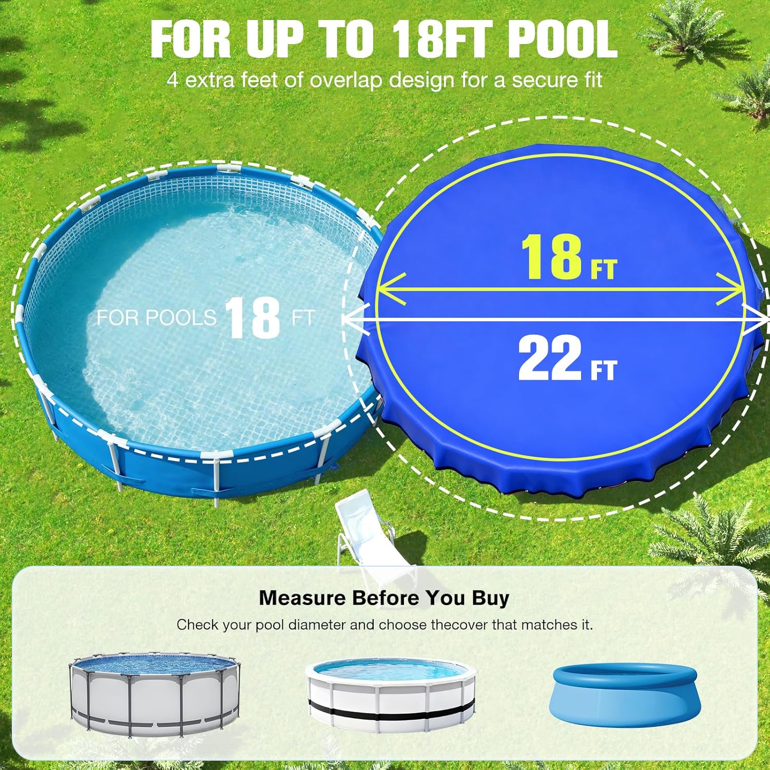 Upgrade 18 ft Round Pool Cover,500D Thick&Durable Above Ground Winter Pool Cover,Round Swimming Pool Cover,Pool Tarp for Above Ground Pool Cover w/Cable System,UV&Cold Resistant Winterize Pool Covers
