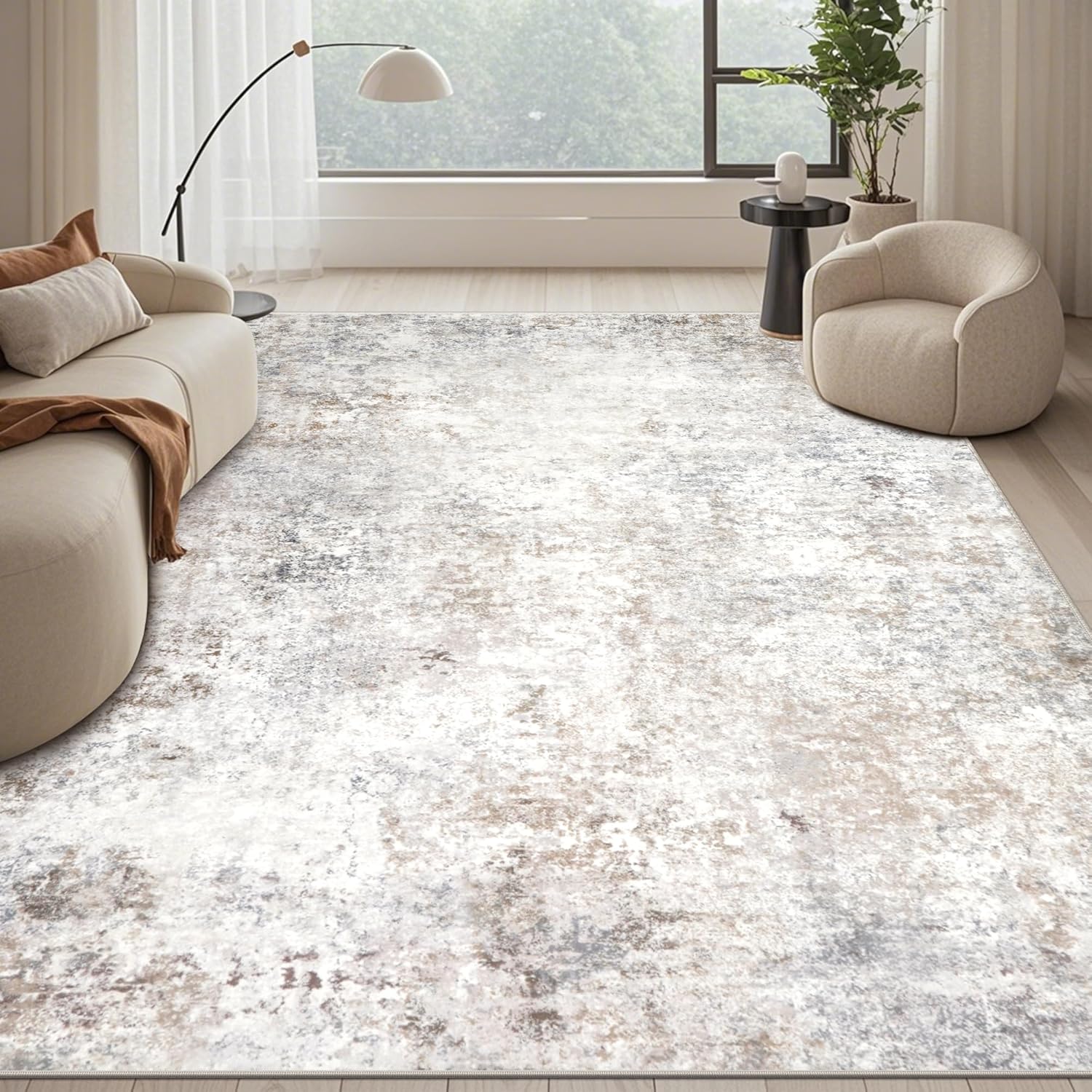 Srugn Washable Rugs 8x10 Area Rugs for Living Room,Ultra Soft Faux Wool Retro Rugs for Bedroom,Dining Room,Non Slip&Non-Shedding Low Pile Vintage Print Rug Indoor Large Carpets for Home Office Decor