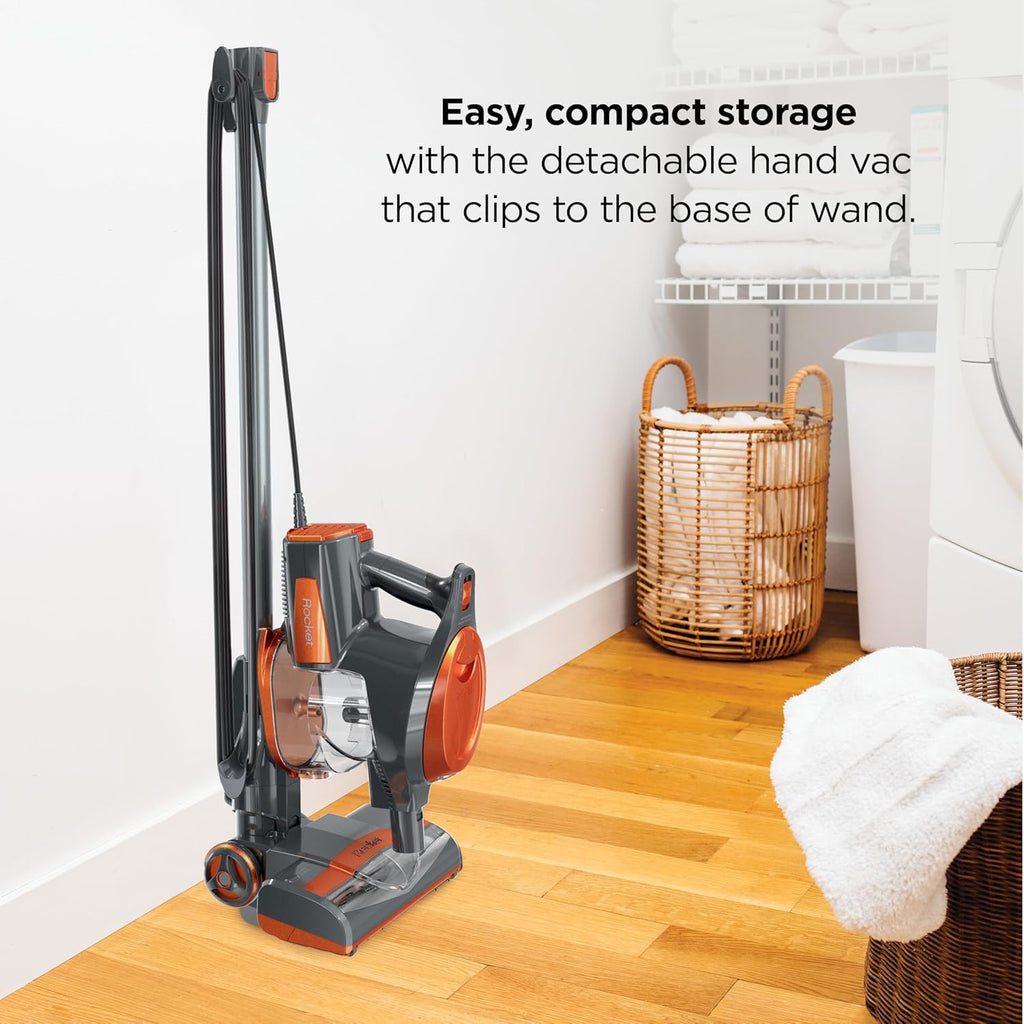 Shark Rocket Ultra-Light | Corded Stick Vacuum Cleaner for Carpet, Rugs & Hard Floors | Lightweight Hand Vacuum for Pet Hair & Upholstery | Swivel Steering | 2 Attachments | Gray/Orange | HV301