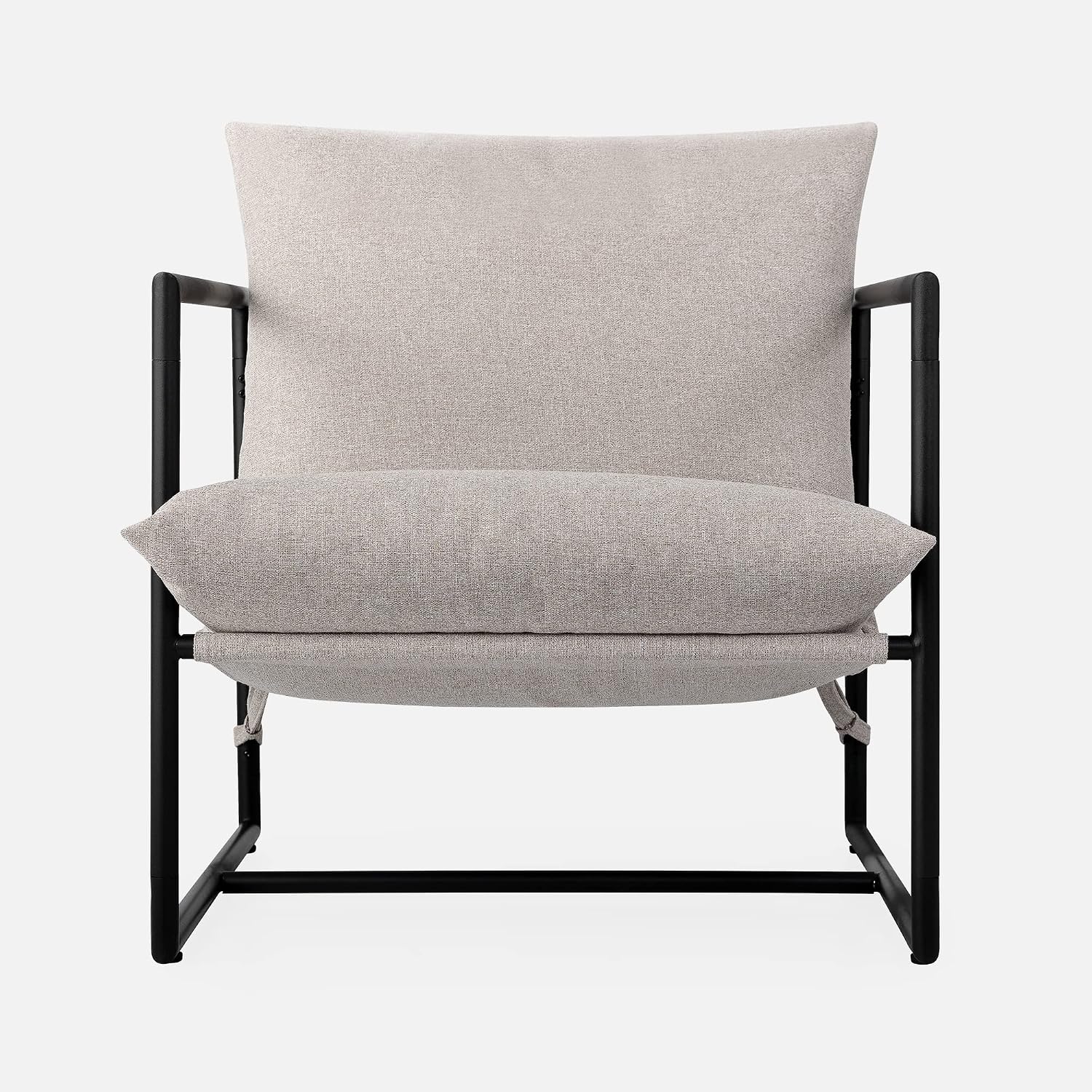 Zinus Aidan Sling Accent Chair, Metal Framed Armchair with Shredded Foam Cushioning, Oatmeal