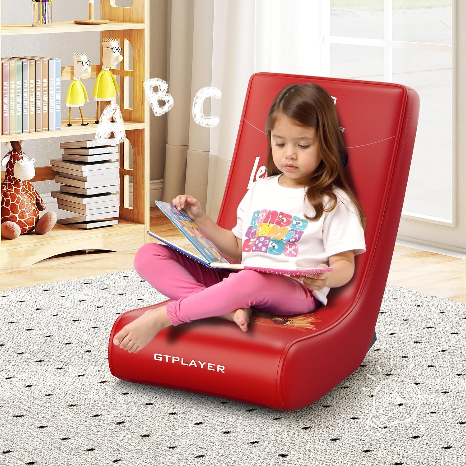 GTPLAYER Gaming Floor Rocking Chair – Rocker Floor Game Chair with Angle Limiter, Stylish Patterned Design, Comfortable Video Game Seat, Red Football Pattern
