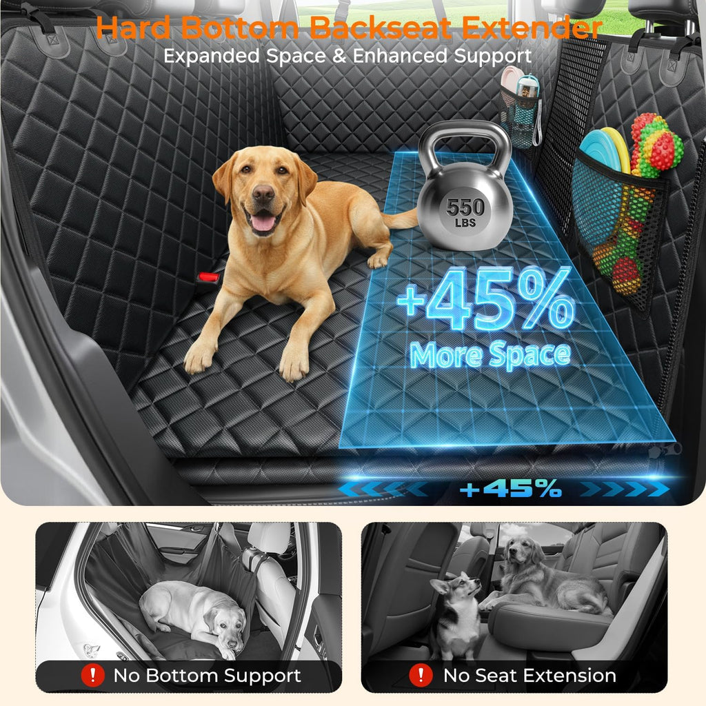 URPOWER 2026 Upgraded Dog Back Seat Extender for Full Size Crew Cab Truck - Large Hard Bottom Dog Car Seat Cover Holds 550lbs, Waterproof Dog Hammock Pet Bed with High-Density Foam Non-Slip