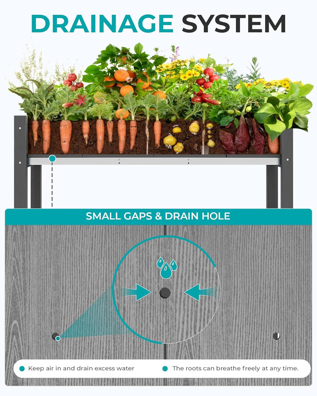 SERWALL Raised Garden Bed with Legs, 43"×17"×30" Large HDPE Elevated Planter Box for Vegetables Flower Herb Patio, All Weather Use- Gray