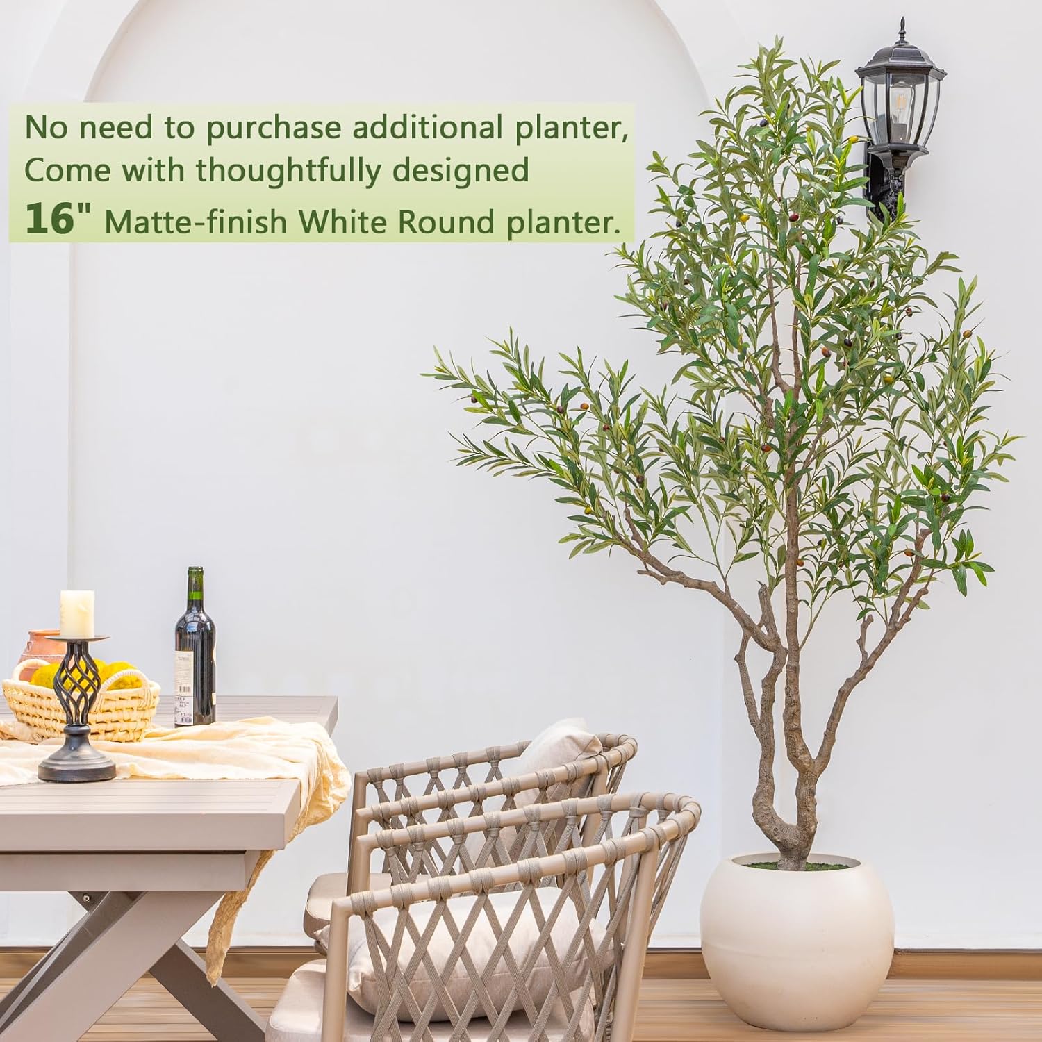 VIVATREES Olive Tree Artificial Indoor, 7FT Tall Faux Olive Tree with 16in Round White Planter, Artificial Plants with Natural Wood Trunk and Lifelike Fruits for Home Office Decor