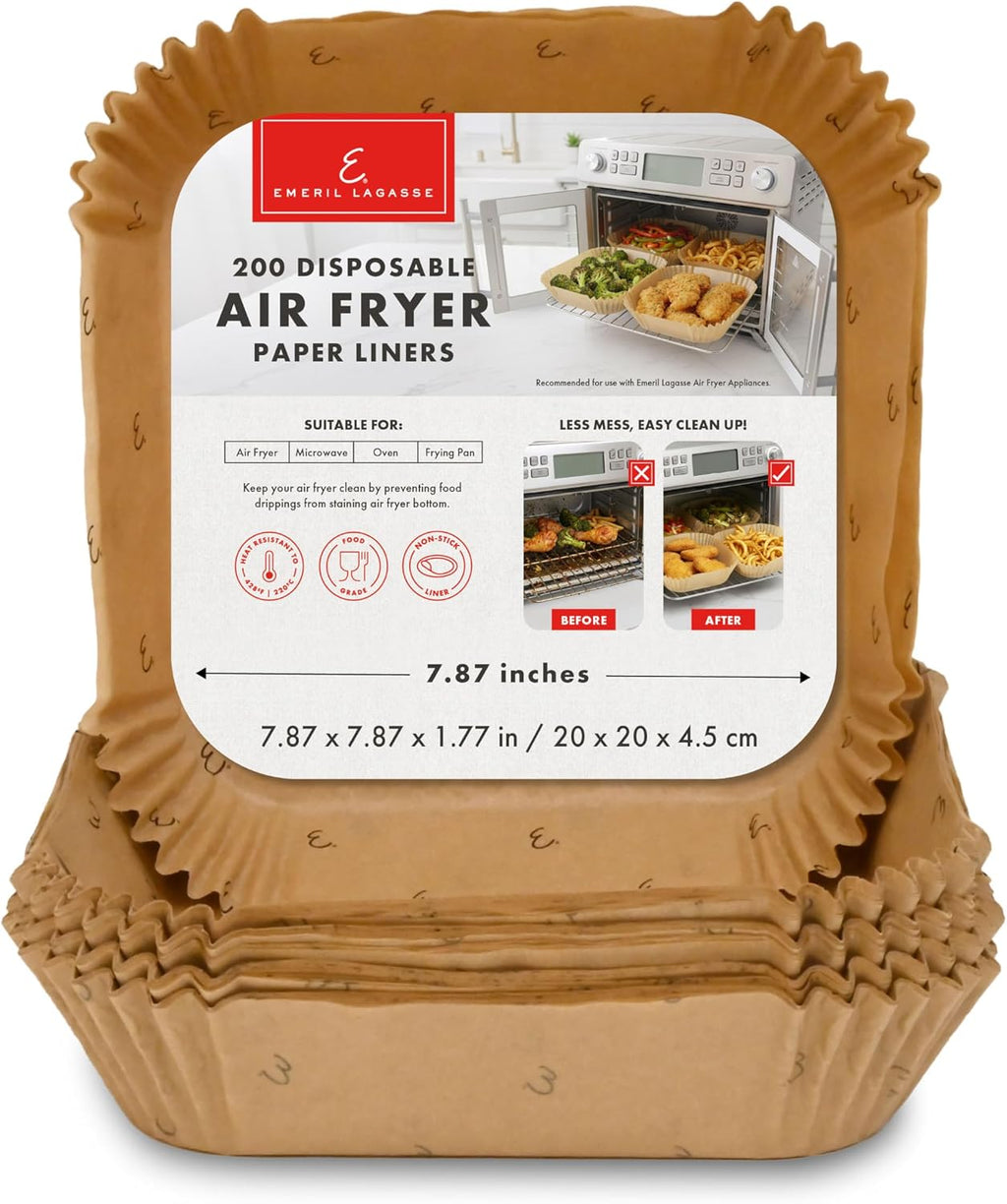 Emeril Lagasse Air Fryer Paper Liners – Disposable Non-Stick Parchment Paper Air Fryer Liners for Emeril Lagasse Air Fryer Oven & French Door Air Fryer Oven – Square 7.87 Inch – Solid – 200 Count