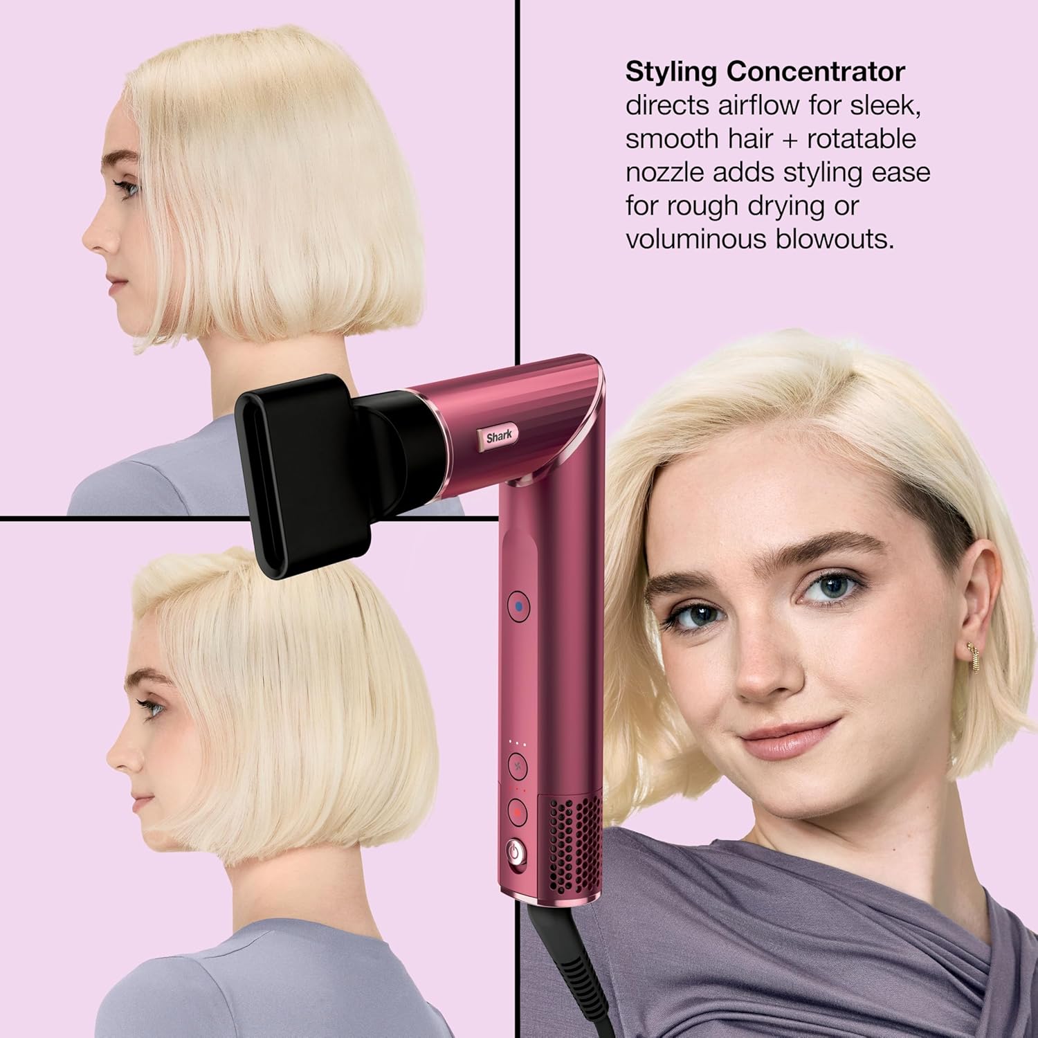 Shark FlexStyle | Air Multi-Styler & Drying System | Hair Dryer Brush for Blowouts with Coanda Auto- Wrap Curlers, Round & Paddle Brush, Diffuser & Concentrator Attachment | Black Cherry | HD457CR