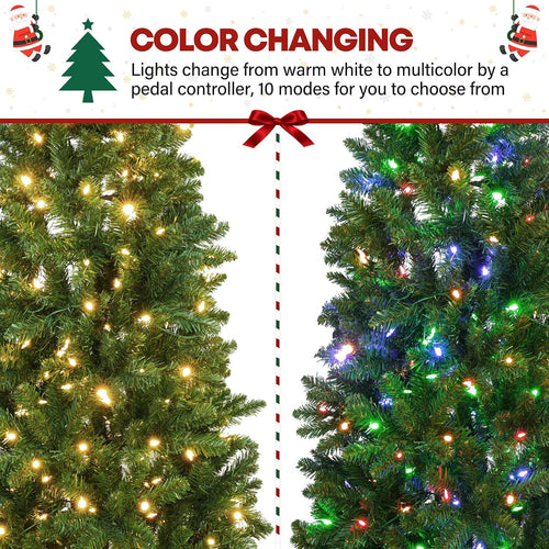 6 ft Prelit Pencil Slim Christmas Tree, 200 Color Changing LED Lights, 544 Branch Tips, Metal Stand and Hinged Branches, Easy Assembly for Indoor Holiday Decorating, 10 Modes