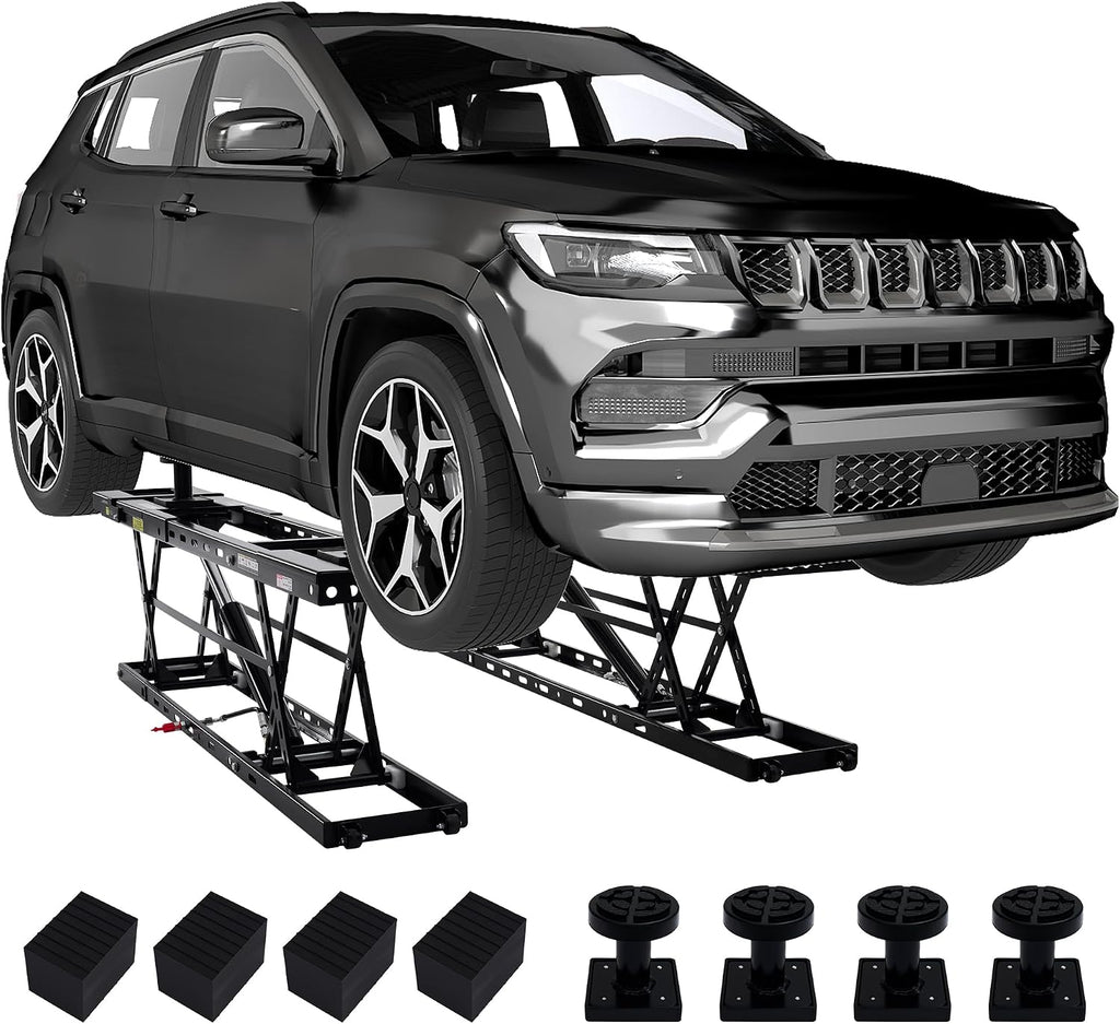 SPECRAFT 7000 LBS Portable Car Lift, Heavy-Duty Hydraulic Quick Jack with 25.4" Max Height, Multi-Safety Lock Bars & Wheels, Adjustable Scissor Lift for Cars, SUVs, Light Trucks, Garage Use, Black