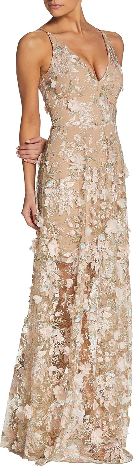 Dress the Population Women's Sidney Sleeveless Plunge Neckline Fit and Flare Maxi Dress