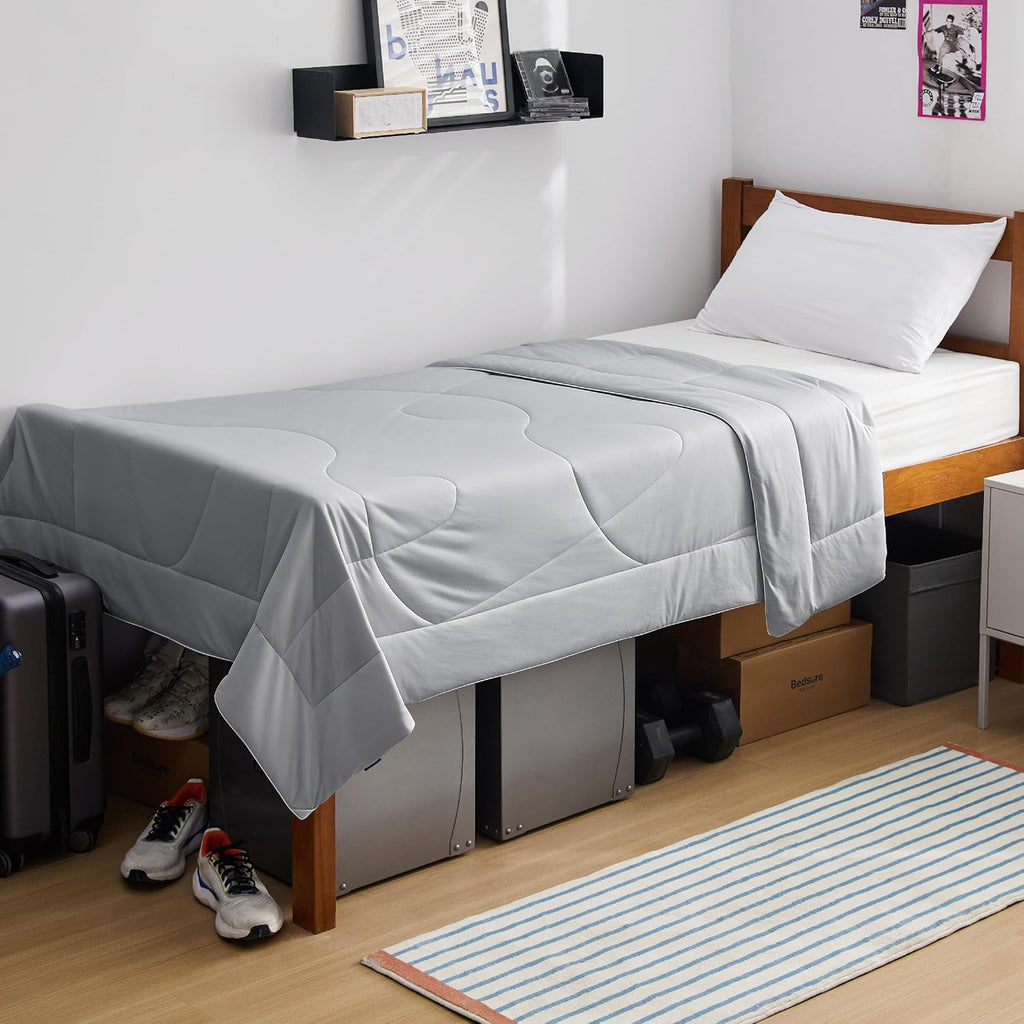 Bedsure Cooling Comforter Twin Size - GentleSoft Moisture Wicking Cooling Blanket for Hot Sleepers, Breathable Lightweight Duvet Insert, Dual-Sided Summer Blanket, Gray, 68x88 Inches