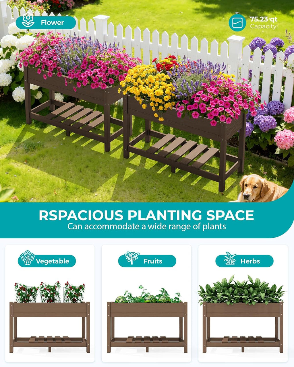 SERWALL Raised Garden Bed with Legs, 43"×17"×30" Large HDPE Elevated Planter Box for Vegetables Flower Herb Patio, All Weather Use- Brown