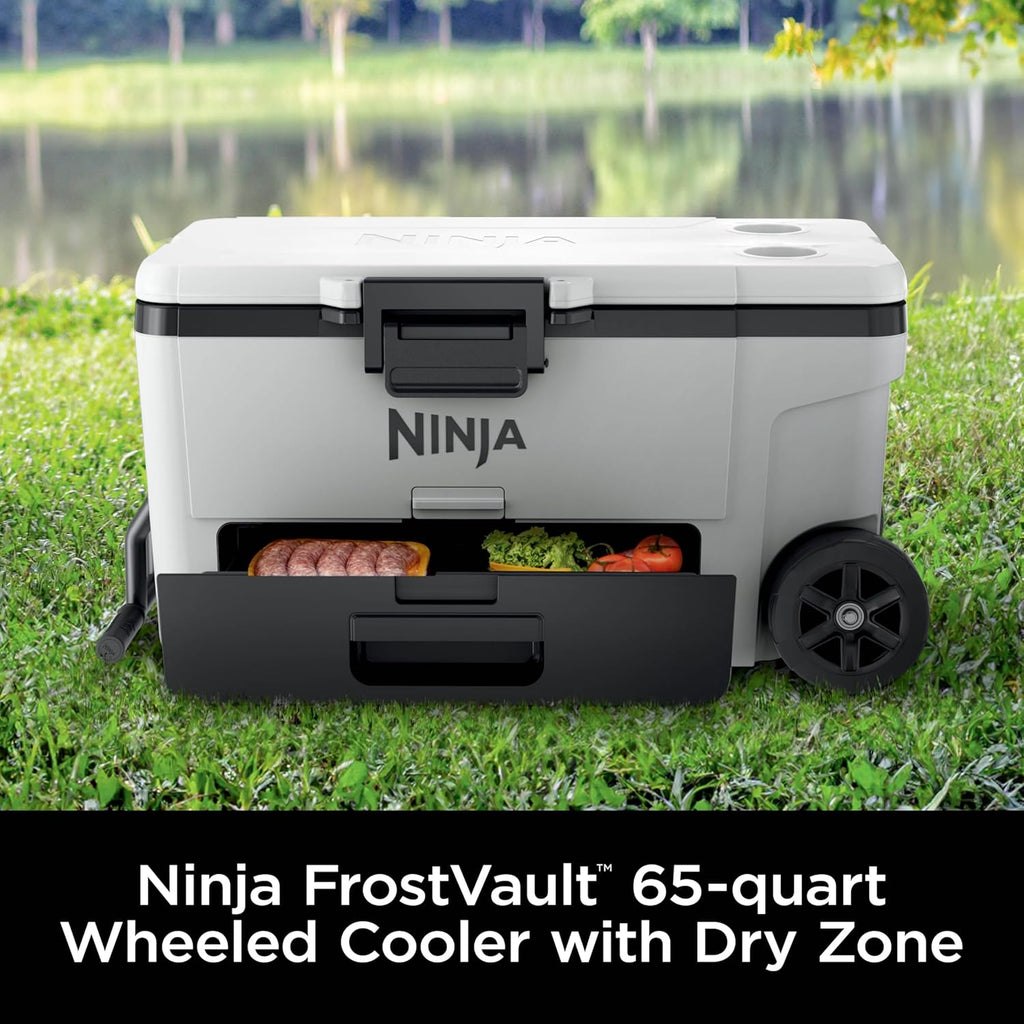 Ninja FrostVault | 65qt Wheeled Cooler with Cold Dry Zone | Integrated Fridge-Temp Dry Storage Drawer | Premium Heavy-Duty Insulated Cooler | Keeps Ice Cold for Days | Spanish Moss | FB265GN1