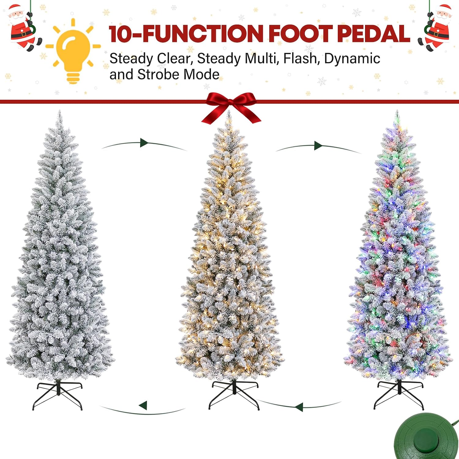 6 ft Lighted Slim Snow Flocked Artificial Christmas Tree, Premium Hinged Christmas Tree with 200 Color Changing LED Lights, 544 PVC Branch Tips, Metal Base Included, 10 Modes