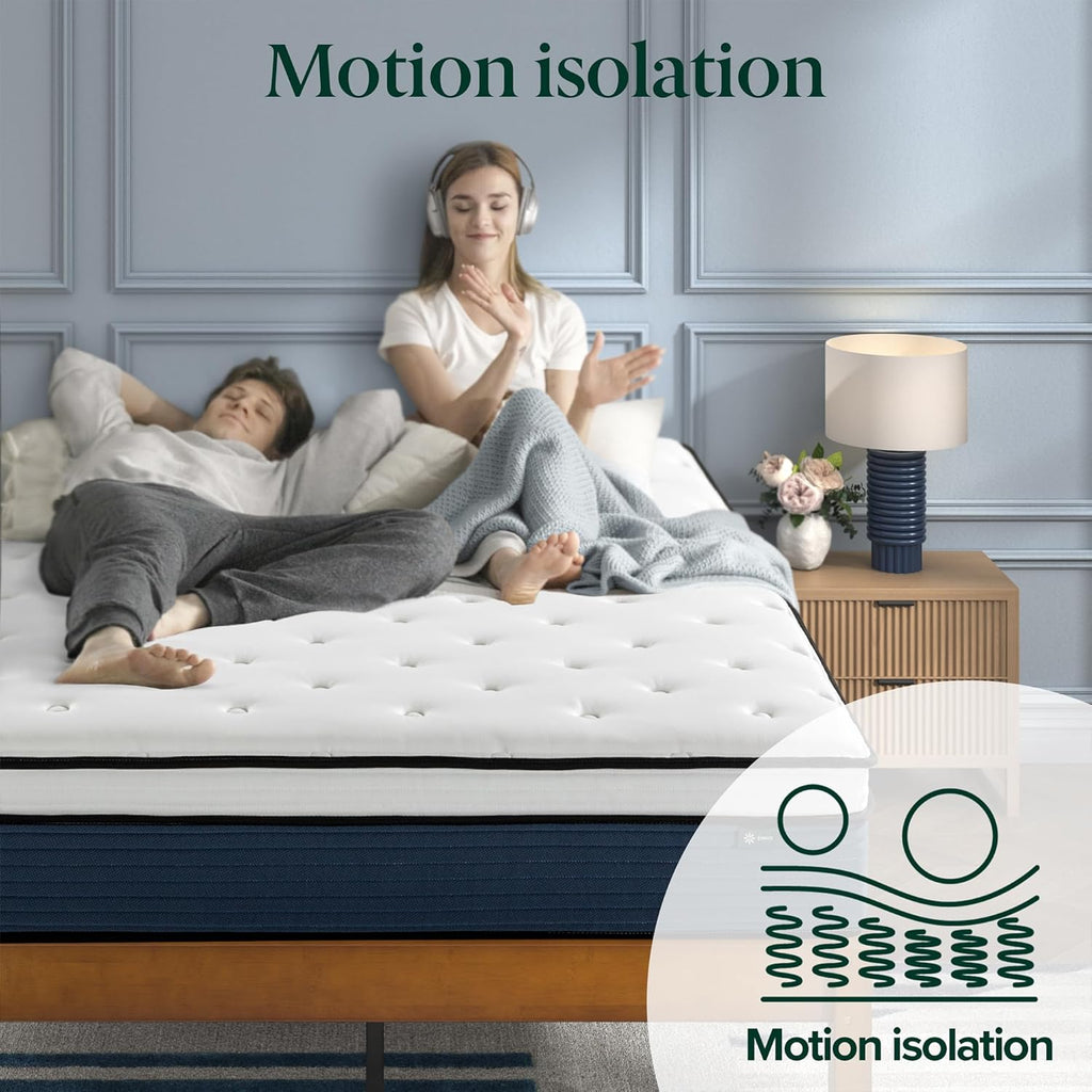 Zinus 12 Inch Comfort Support Hybrid Mattress [New Version], Queen, Fiberglass Free, Medium Plush, Motion Isolation, Certified Safe Foams & Fabric, Mattress in A Box