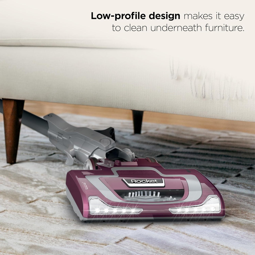 Shark Rocket Pet Plus | Corded Stick Vacuum Cleaner for Carpet, Rugs & Hard Floors | Lightweight Hand Vacuum for Pet Hair | LED Headlights | XL Dust Cup | 2 Attachments | Bordeaux/Silver | HV322