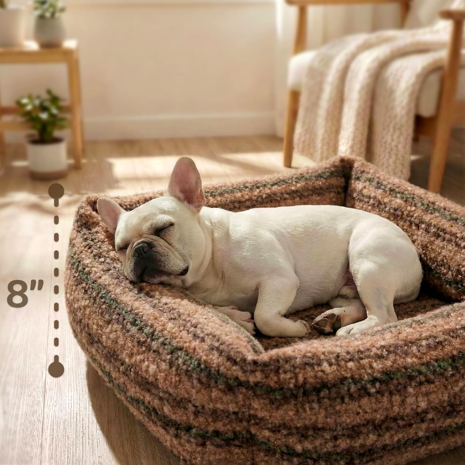 WESTERN HOME WH Dog Bed Medium Size Dogs - Washable Medium Dog Bed, High Back Support Pet Sofa with Sides, Soft Pet Beds with Anti Slip Bottom, 30inch, Brown