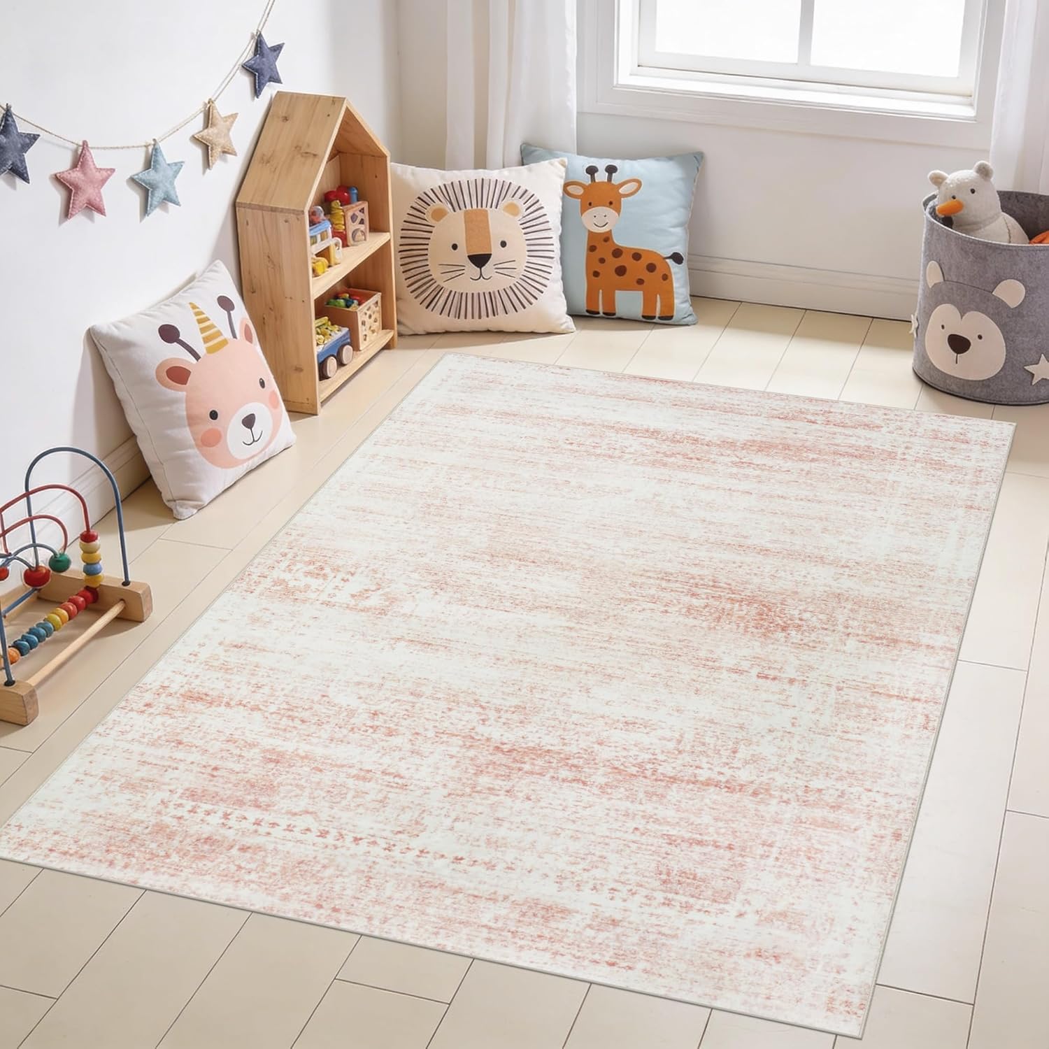Srugn Washable Rugs 8x10 Area Rugs for Living Room,Ultra Soft Faux Wool Retro Rugs for Bedroom,Dining Room,Non Slip&Non-Shedding Low Pile Vintage Print Rug Indoor Large Carpets for Home Office Decor
