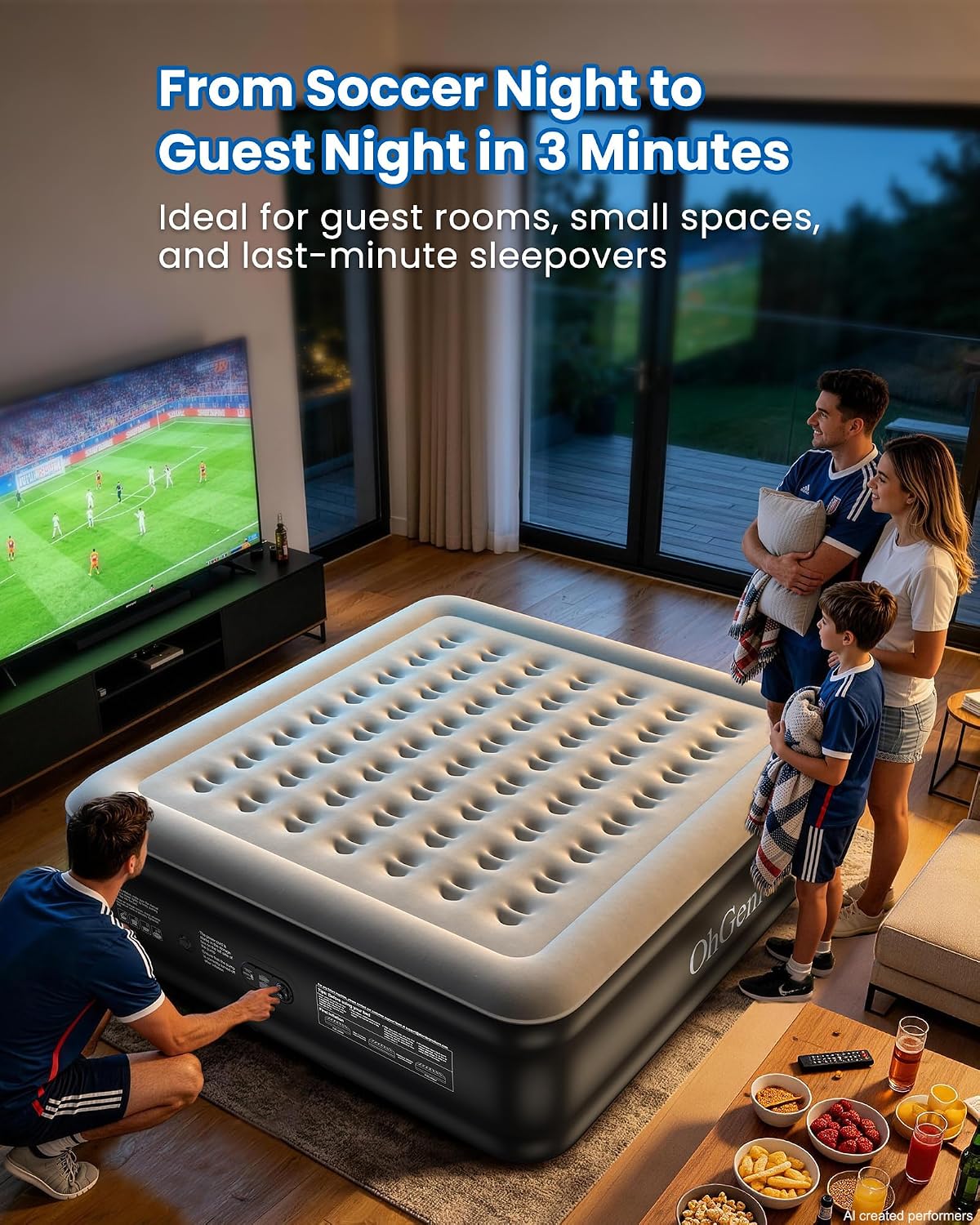 OhGeni 20" Raised King Air Mattress with Built in Pump, Luxury Real Bed Height Blow up Mattress, 3-4 Persons Inflatable Mattress for Guests & Family Party, Ideal for Elder People, 700lbs