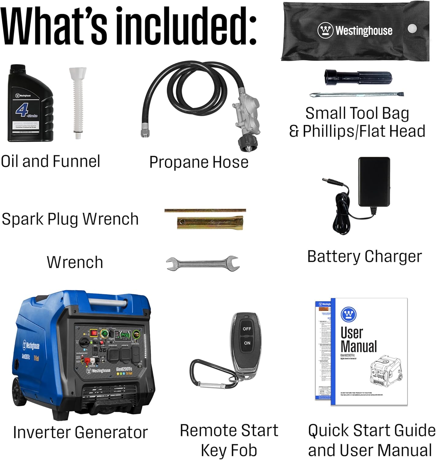 Westinghouse 8200 Peak Watt Tri-Fuel Portable Inverter Generator, Remote Electric Start, Transfer Switch Ready, Gas, Propane, Natural Gas, Low THD, Safe for Electronics, Parallel Capable, CO Sensor