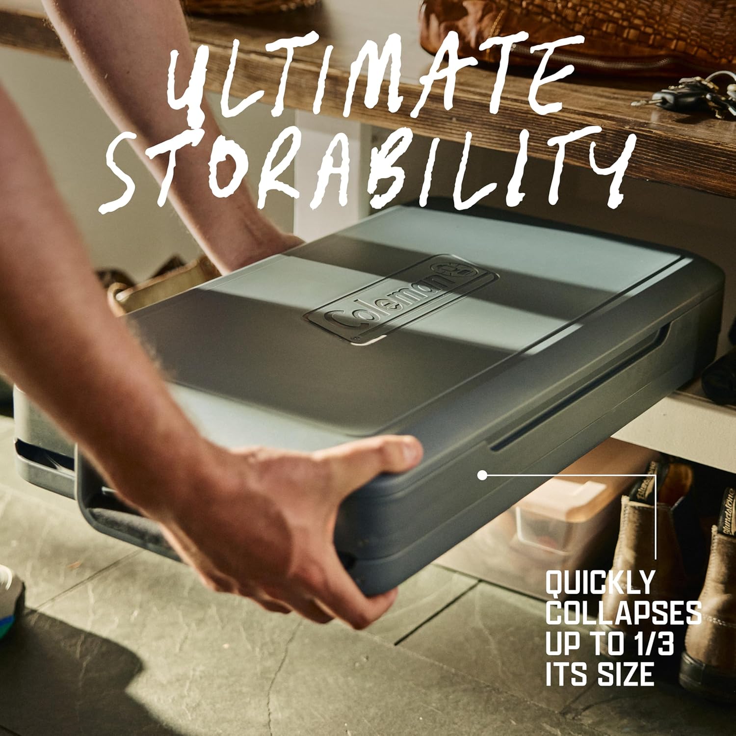 Coleman Snap 'N Go 45-Quart Collapsible Hard Cooler, Portable Hard-Sided Cooler with Waterproof Removable Liner, Space-Saving & Quick Set Up, 55 Hours Cold, Mussel Grey