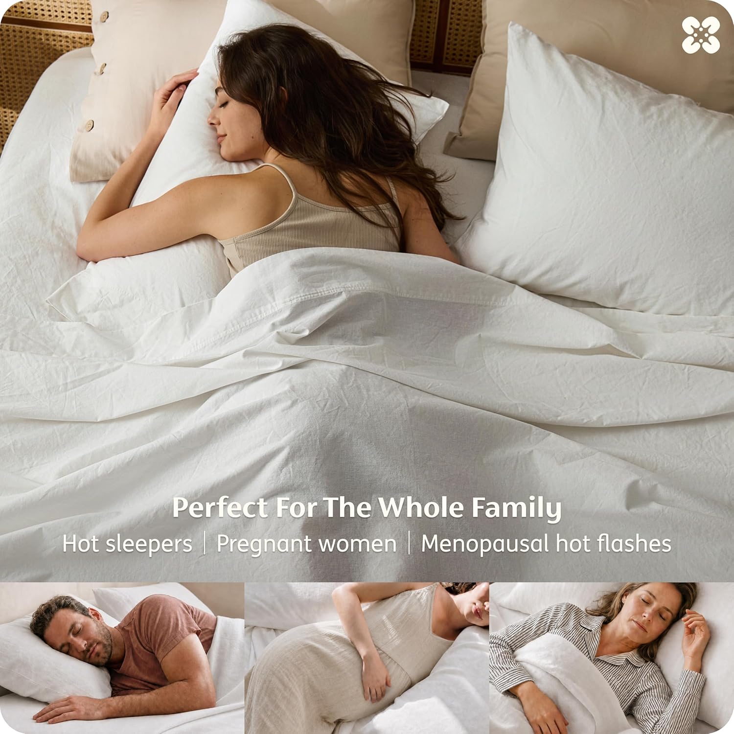 Bedsure Linen Sheets California King Size - Cotton Linen Blend Bed Sheets, Anti - Pilling, Ultra-Soft & Breathable, 16" Deep Pocket, PureWoven Natural Texture Improves with Use, 4 Pieces (White)