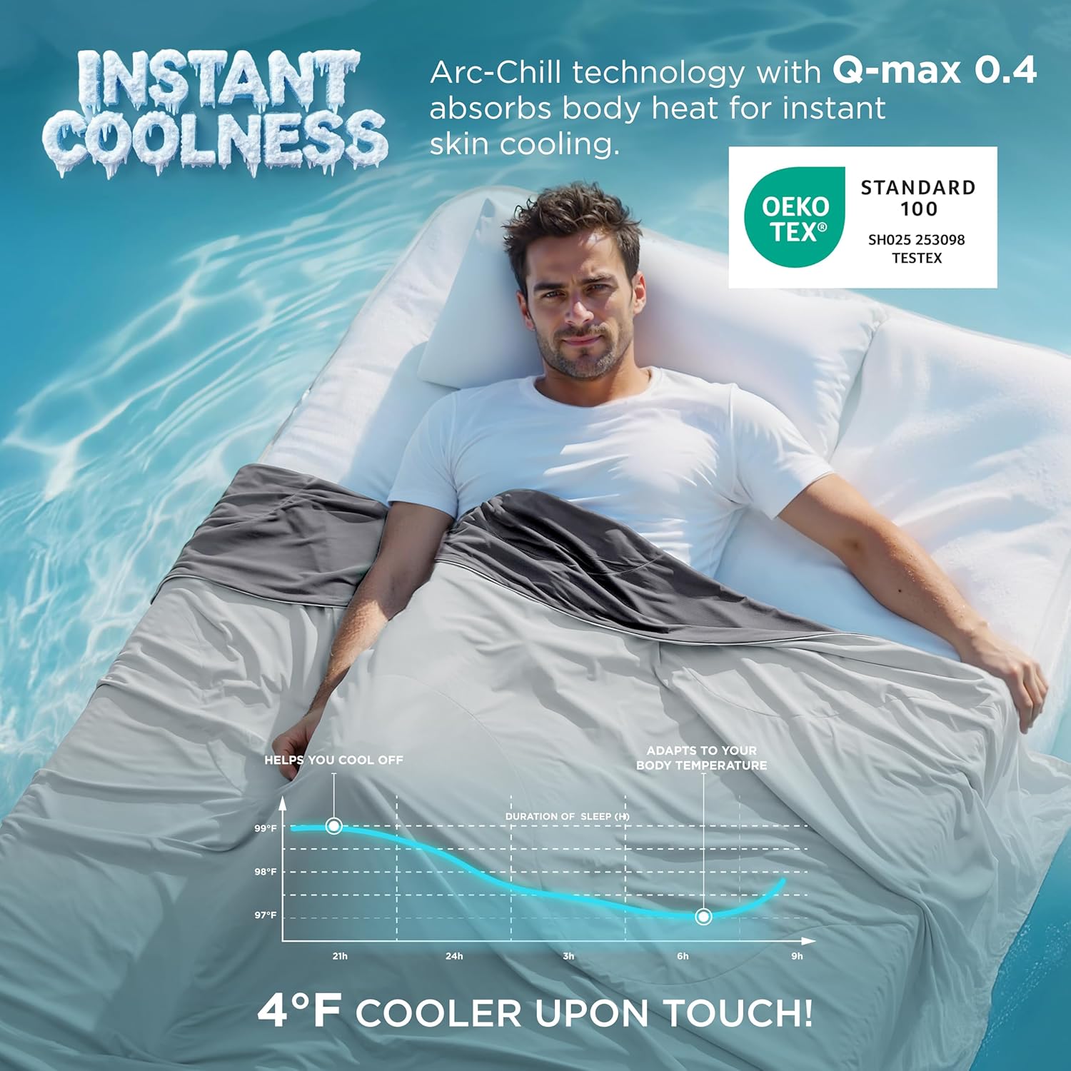 Bedsure Cooling Comforter - Cooling Blankets for Hot Sleepers, Ice Cold Summer Blanket Queen Size for Bed, Lightweight Breathable Double-Sided Comforter for Night Sweats, Grey, 90x90 Inches