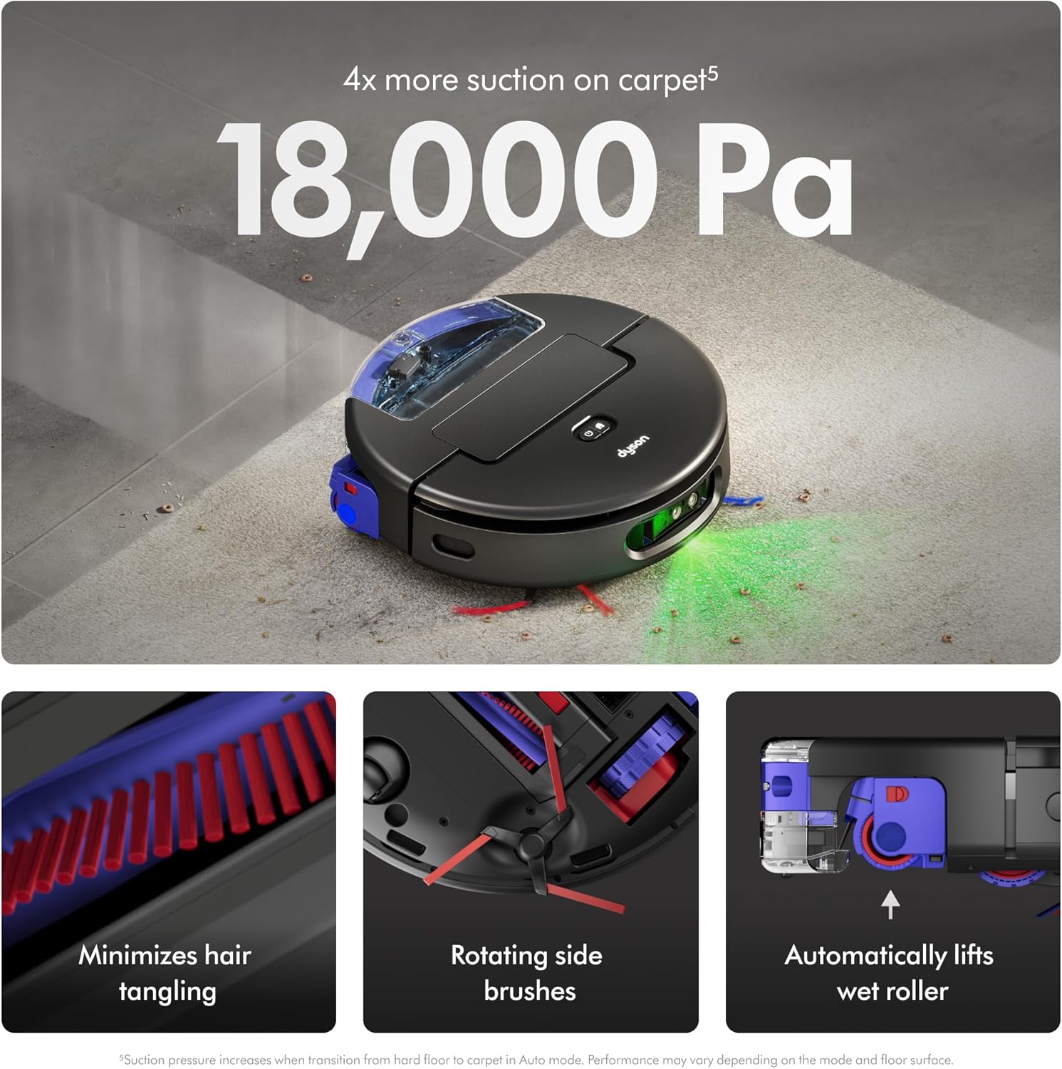 Dyson Spot+Scrub Ai™ Wet and Dry Robot Vacuum - Self Cleaning Wet Roller, 18000 PA Suction, Detangling Roller, Ai Stain Identification
