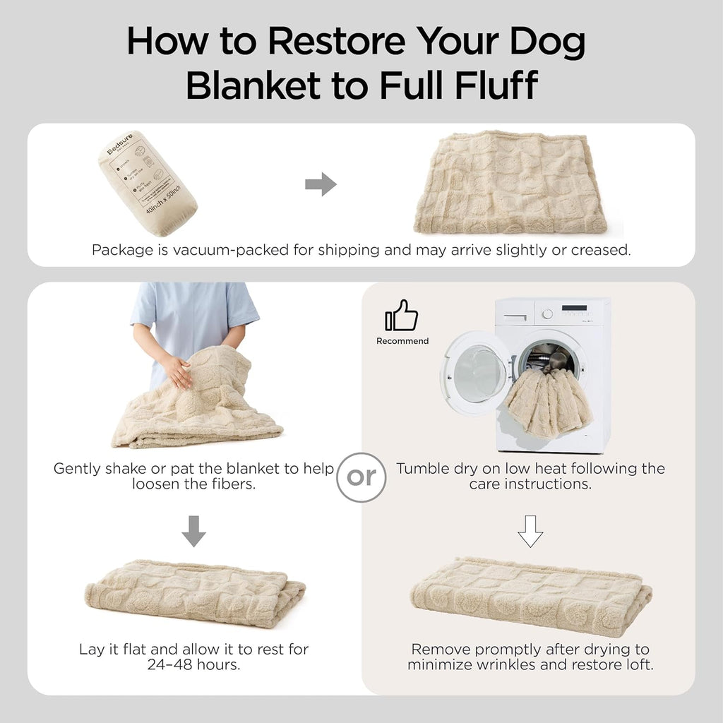 Bedsure Dog Blankets for Medium Dogs Washable - Fluffy Fuzzy Puppy Cat Blanket with Premium 300GSM Coral Fleece Soft for Pet Kitten Doggy, White, 30x40IN