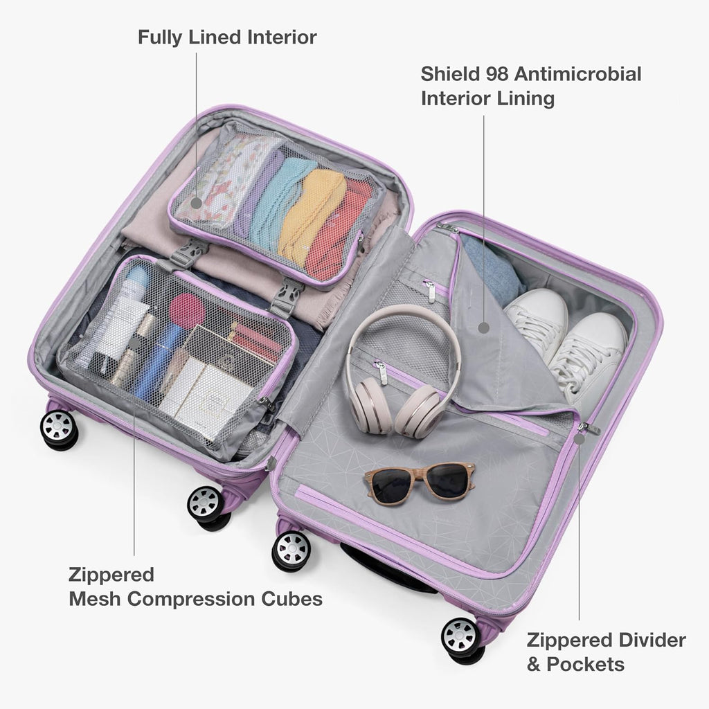 Traveler's Choice Pagosa Hardshell Expandable Luggage with Spinner Wheels, Lavender, 2-Piece Set (22/27)