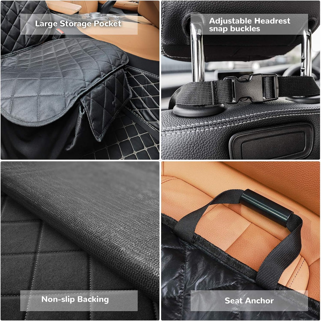 URPOWER Dog Car Seat Cover for Front Seat, Waterproof Pet Car Seat Protector with Pocket & Elastic Skirt, Non-Slip Dog Bucket Seat Covers for Cars, Trucks & SUVs