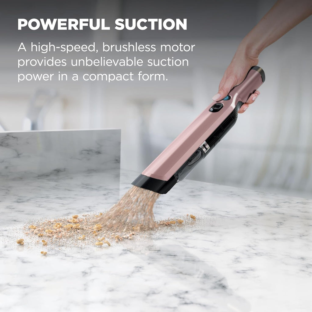 Shark WANDVAC Cordless Hand Vac, Lightweight, Portable at 1.4 lbs., Powerful Suction, Charging Dock, One-Touch Empty for Car & Home, Multi-Surface Pet Tool & Duster Crevice Tool, Rose Gold, WV201RGBRN